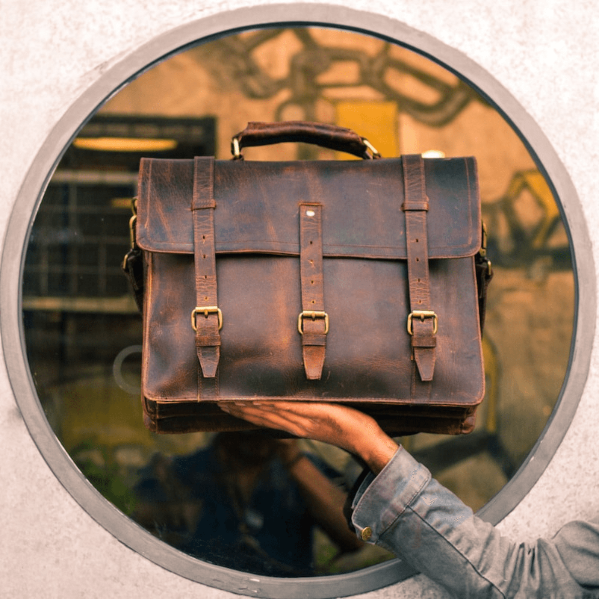 Vintage Full-Grain Leather Messenger Bag - Leather Shop Factory