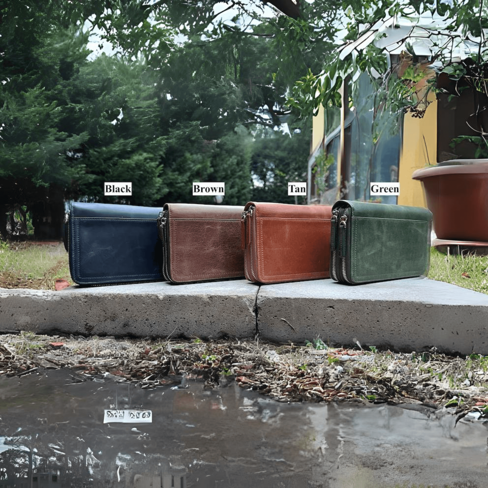 India-Made Luxury Double Zip Around Leather Wallet - Leather Shop Factory