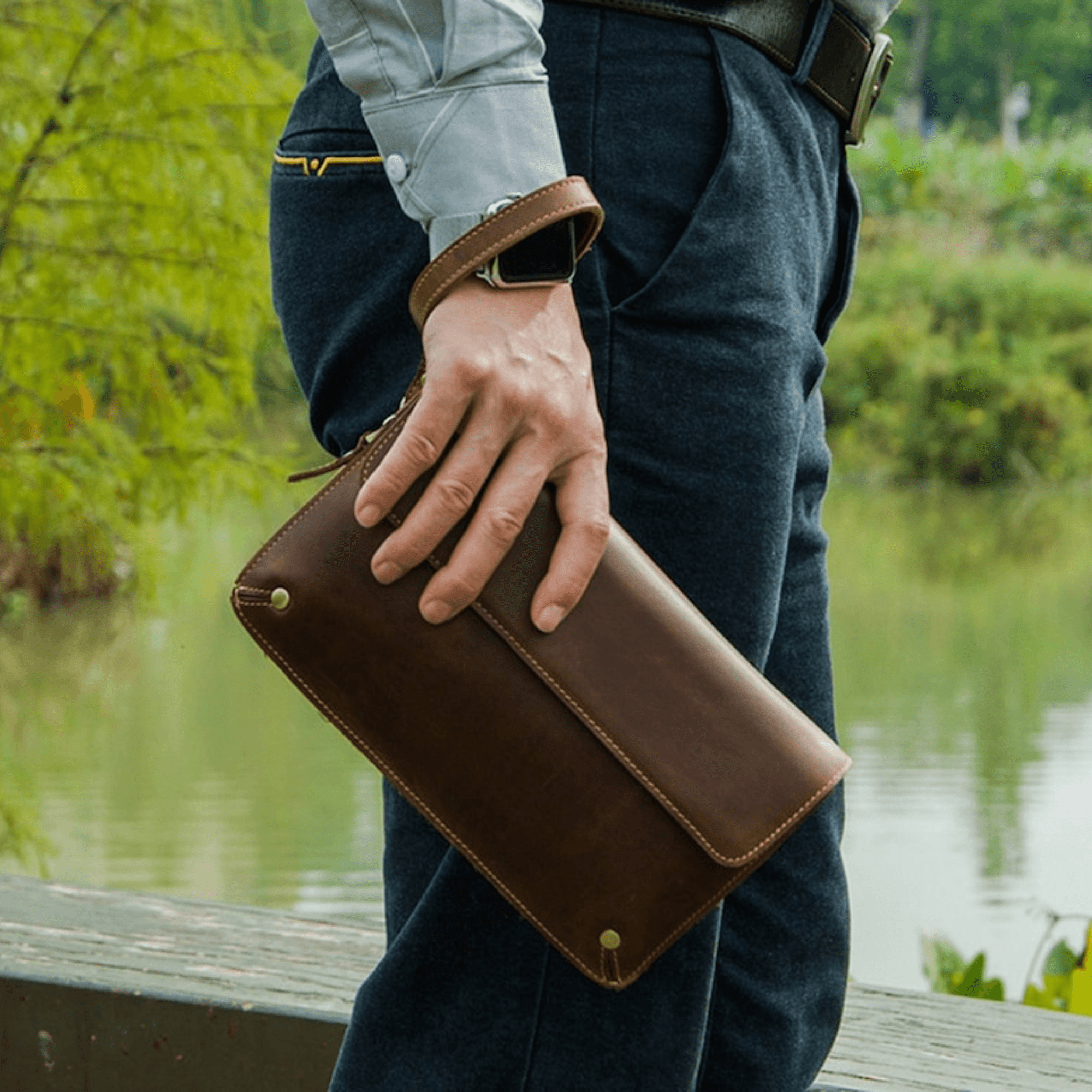 Men's Leather Phone Clutch Wallet - Leather Shop Factory