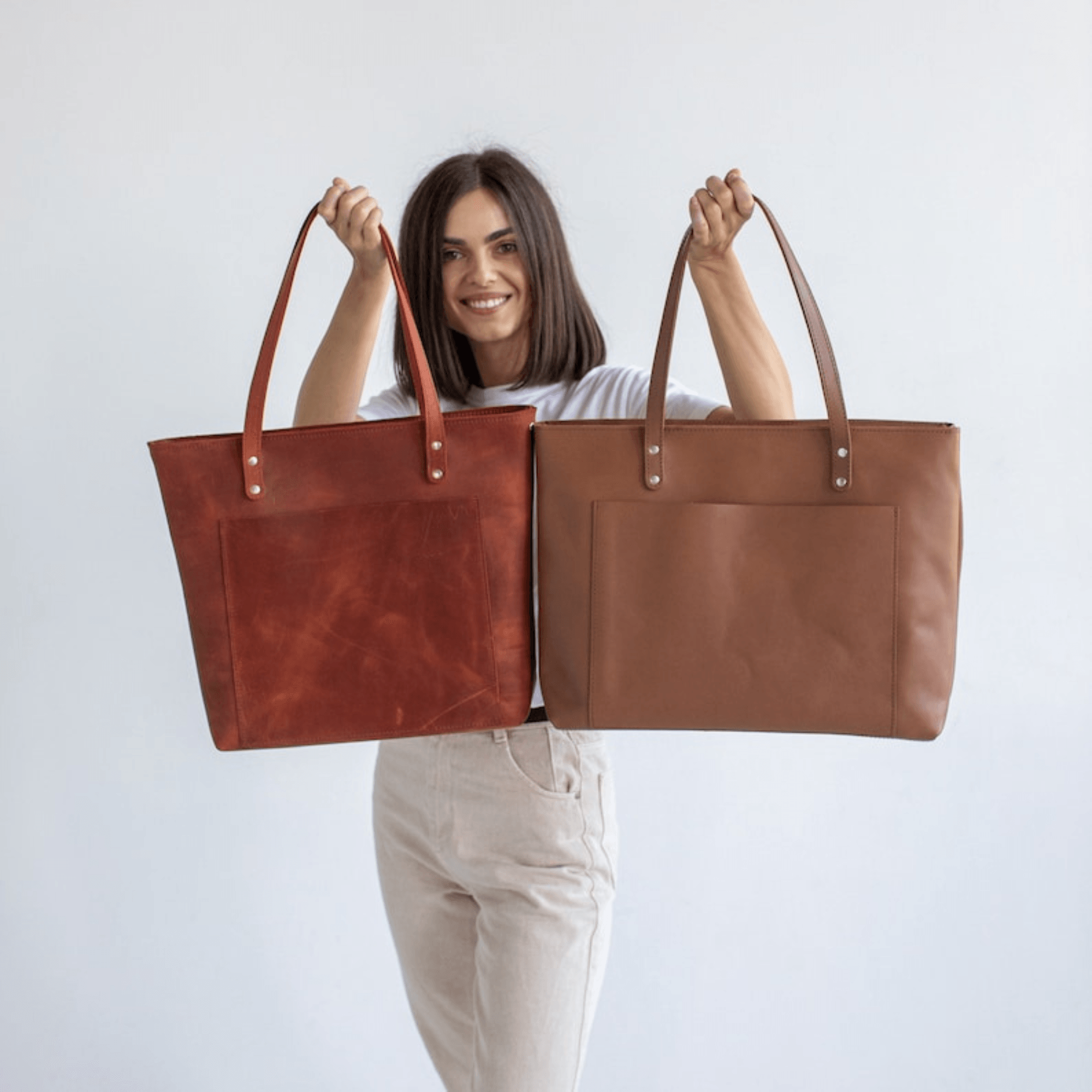 Genuine Leather Tote Bag Leather Anniversary Wedding Gift for Women Men - Leather Shop Factory