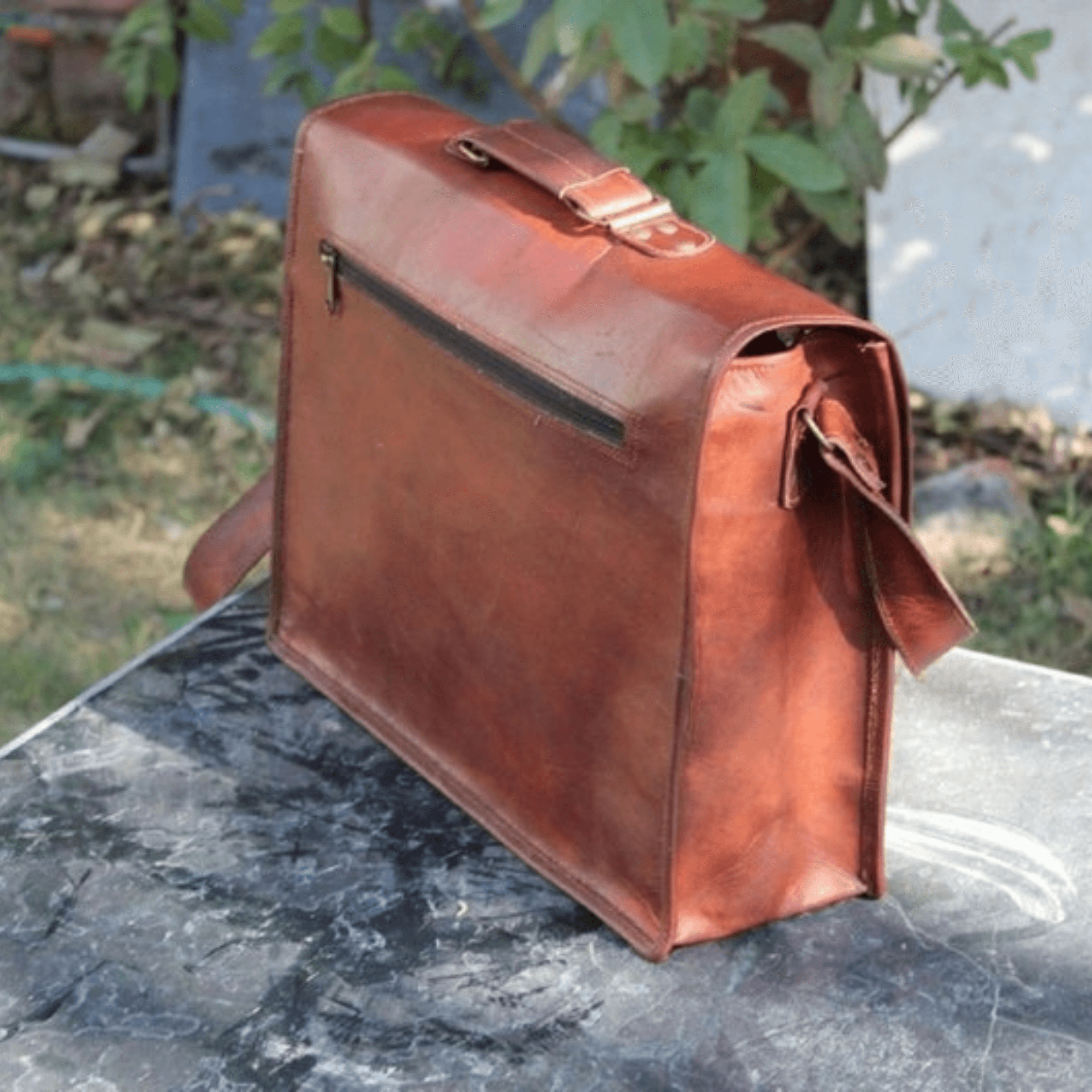Vintage Full-Grain Leather Laptop Bag with Concealed Locks - Leather Shop Factory