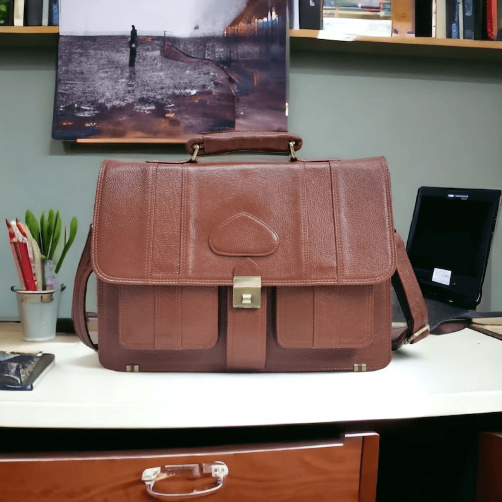 Indian Elegance Business Briefcase - Leather Shop Factory