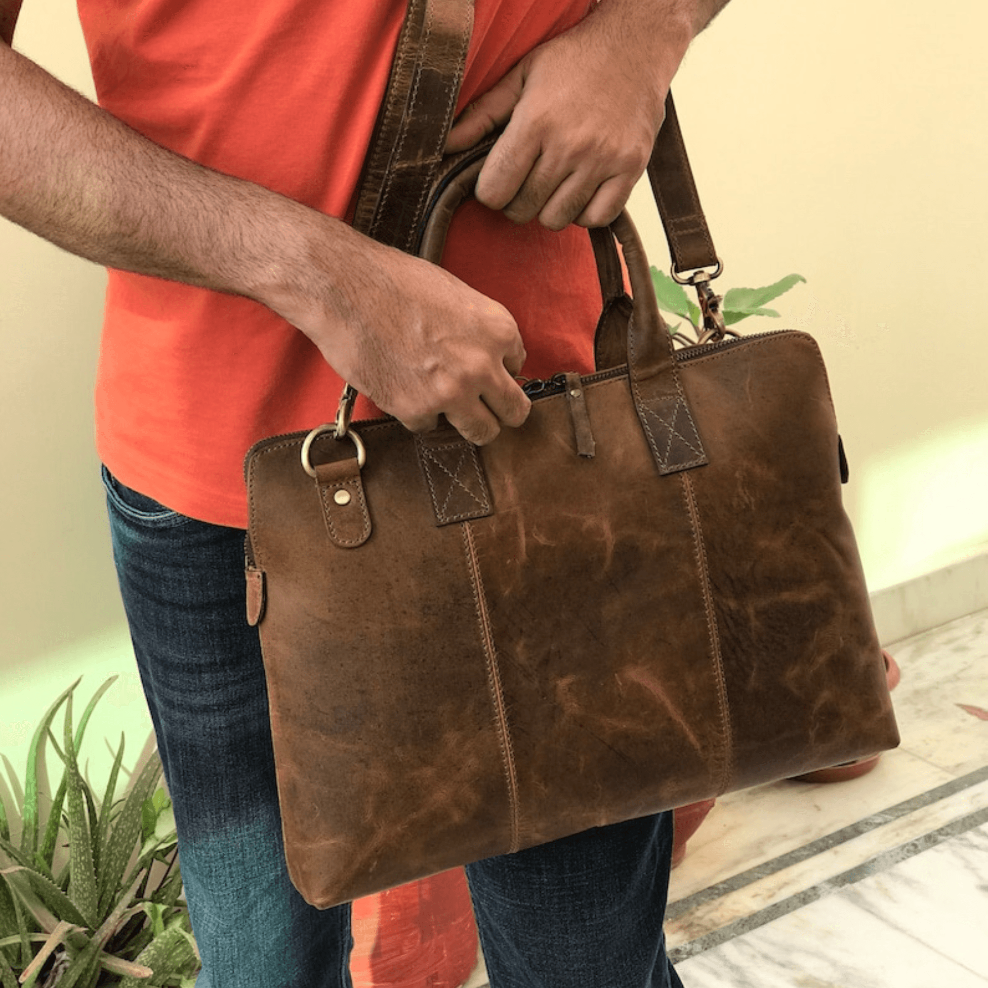 Elegant Glossy Brown Laptop Sleeve Bag - Leather Shop Factory