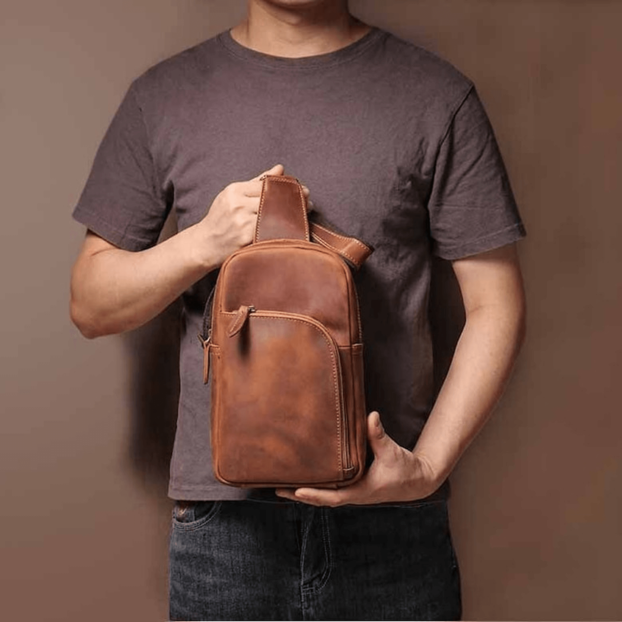 Vintage leather sling bag leather chest - Leather Shop Factory