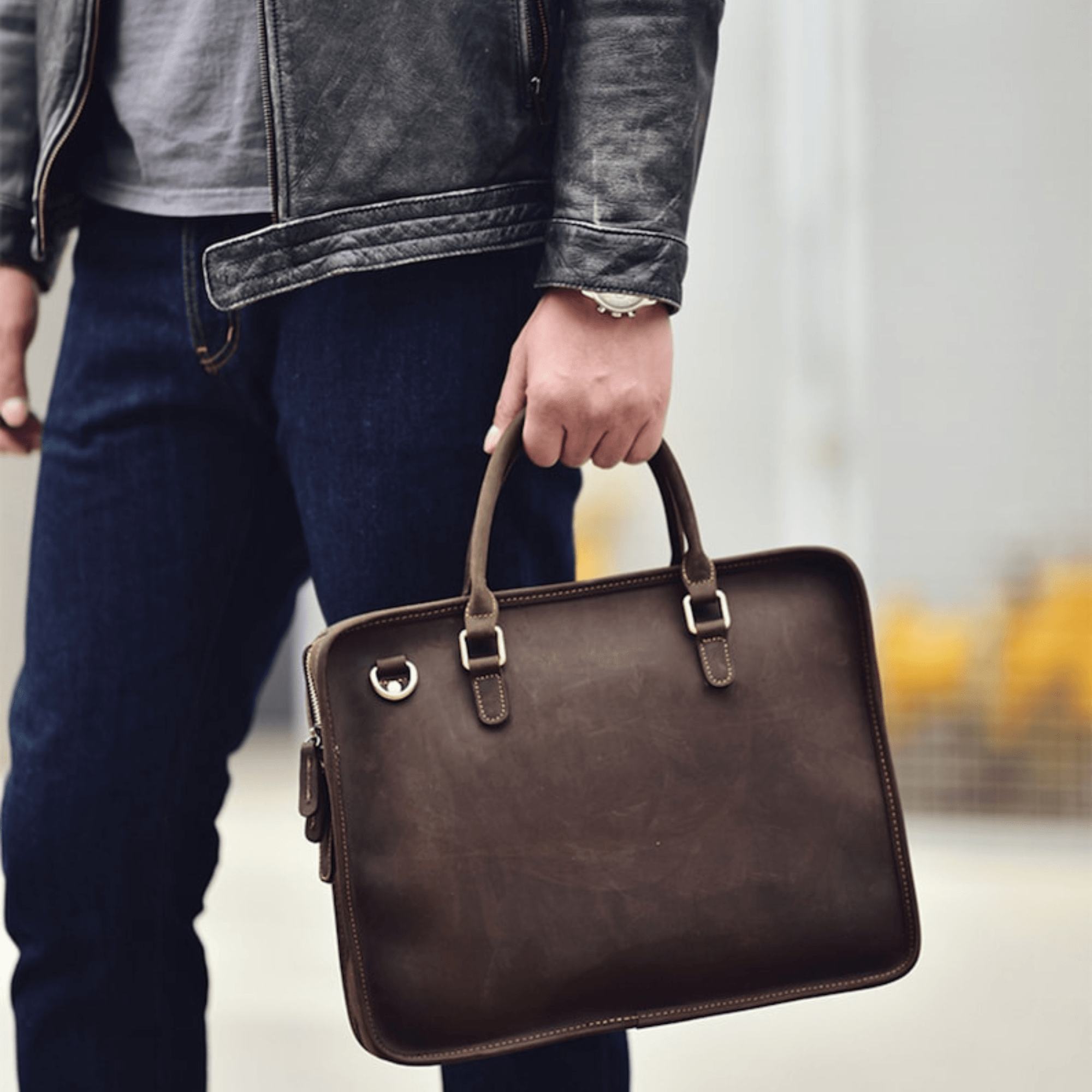Dark Brown Leather Briefcase - Leather Shop Factory
