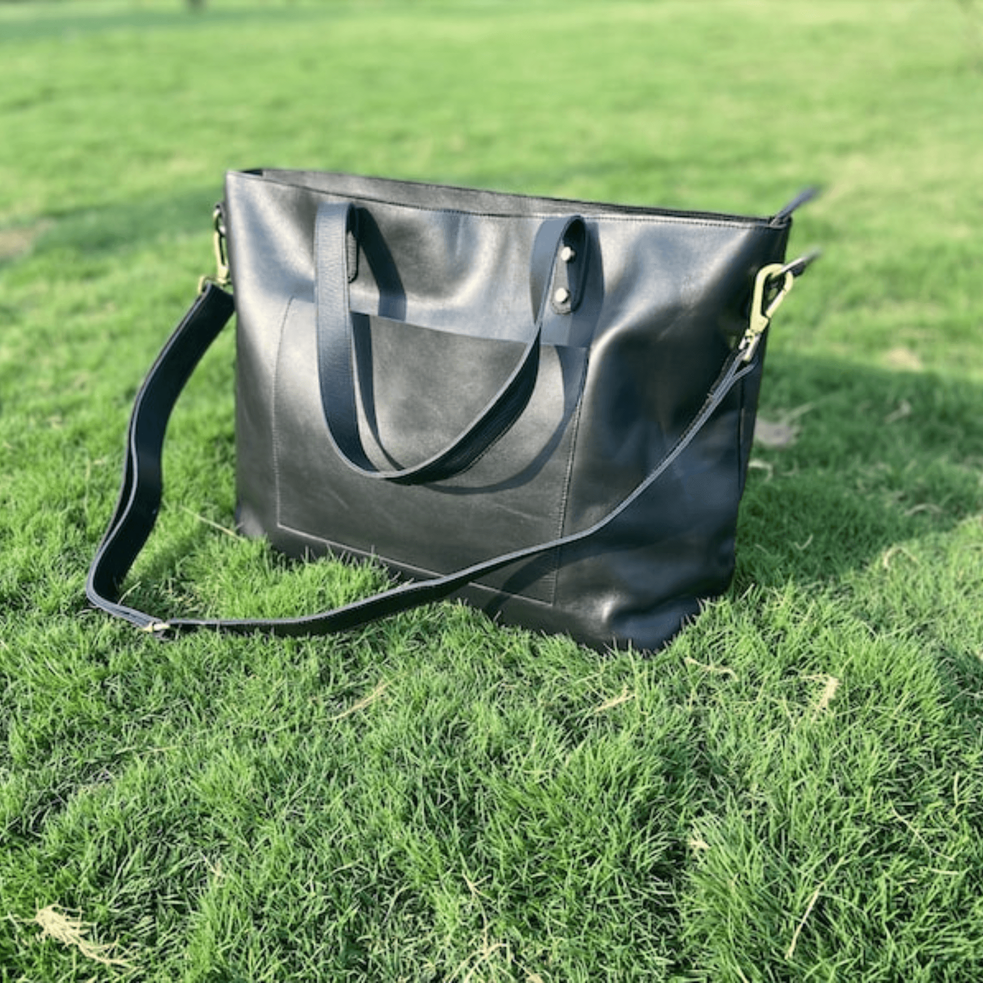Personalized Black Leather Tote - Leather Shop Factory
