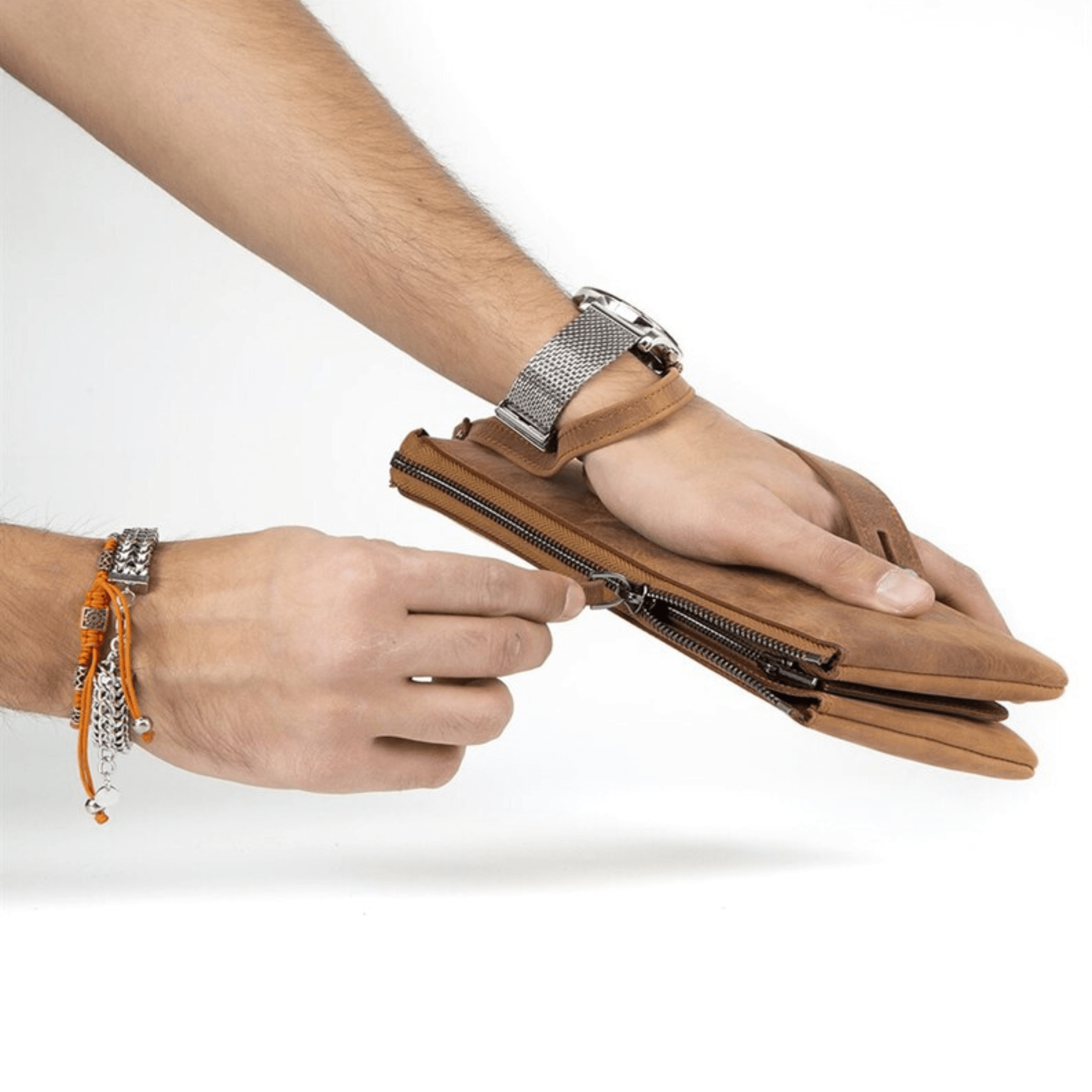 Leather wristlet wallet men clutch bag