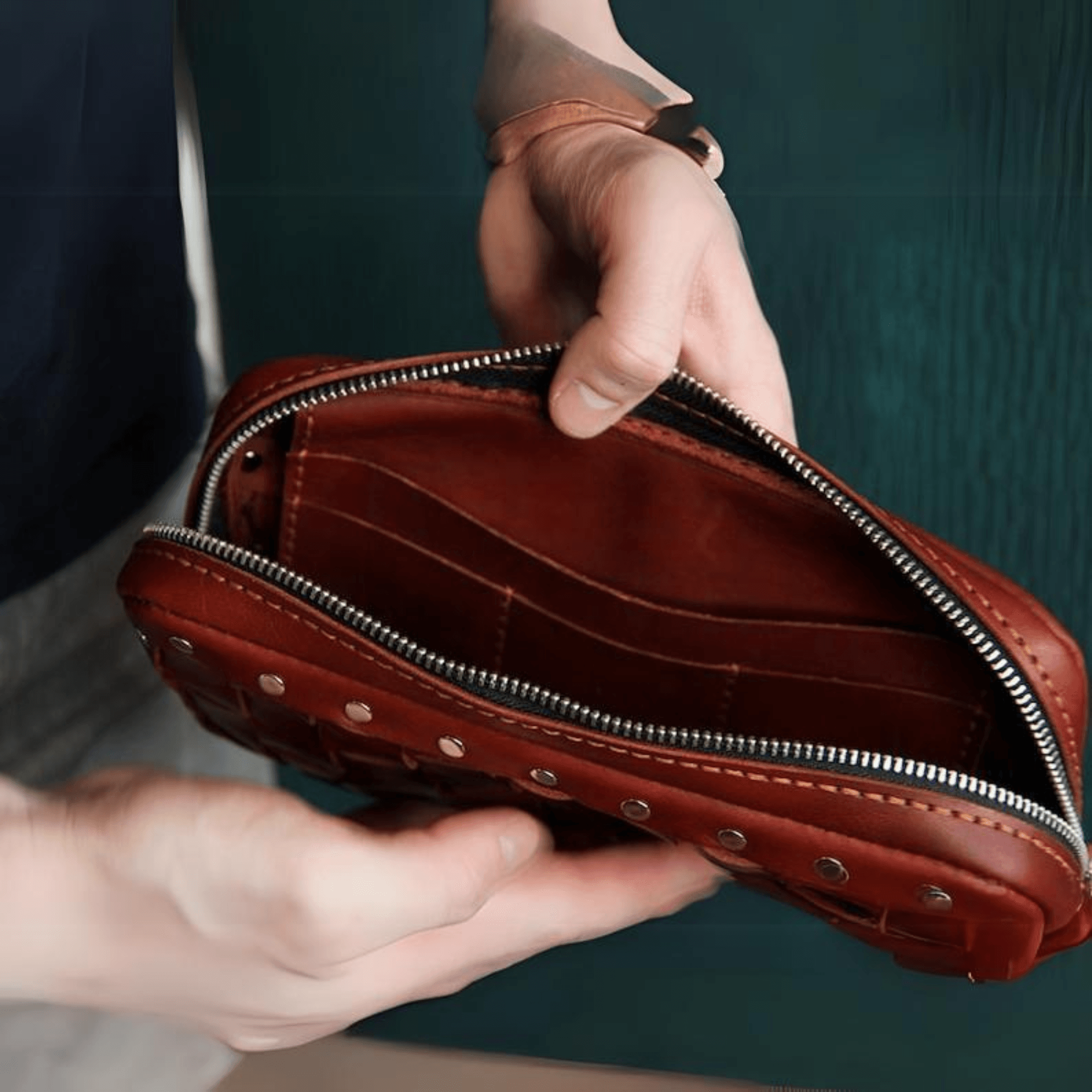 leather woven clutch - Leather Shop Factory