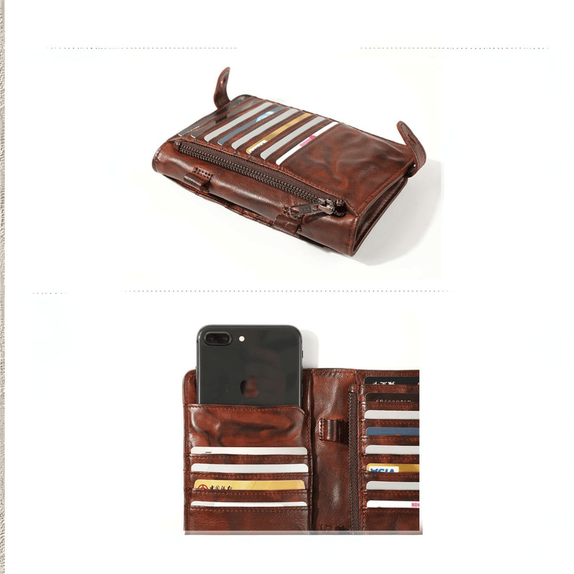 Handcrafted leather phone card wallet
