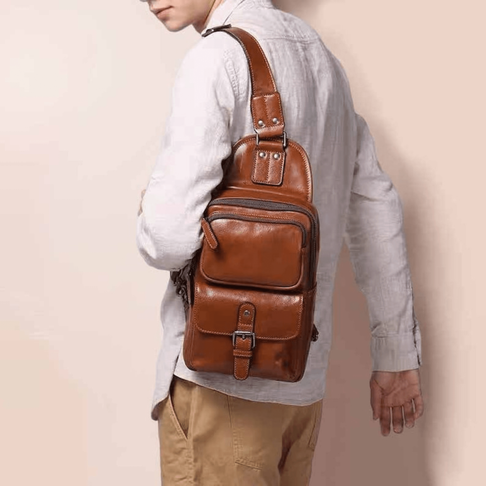 Leather Sling Bag for men - Leather Shop Factory