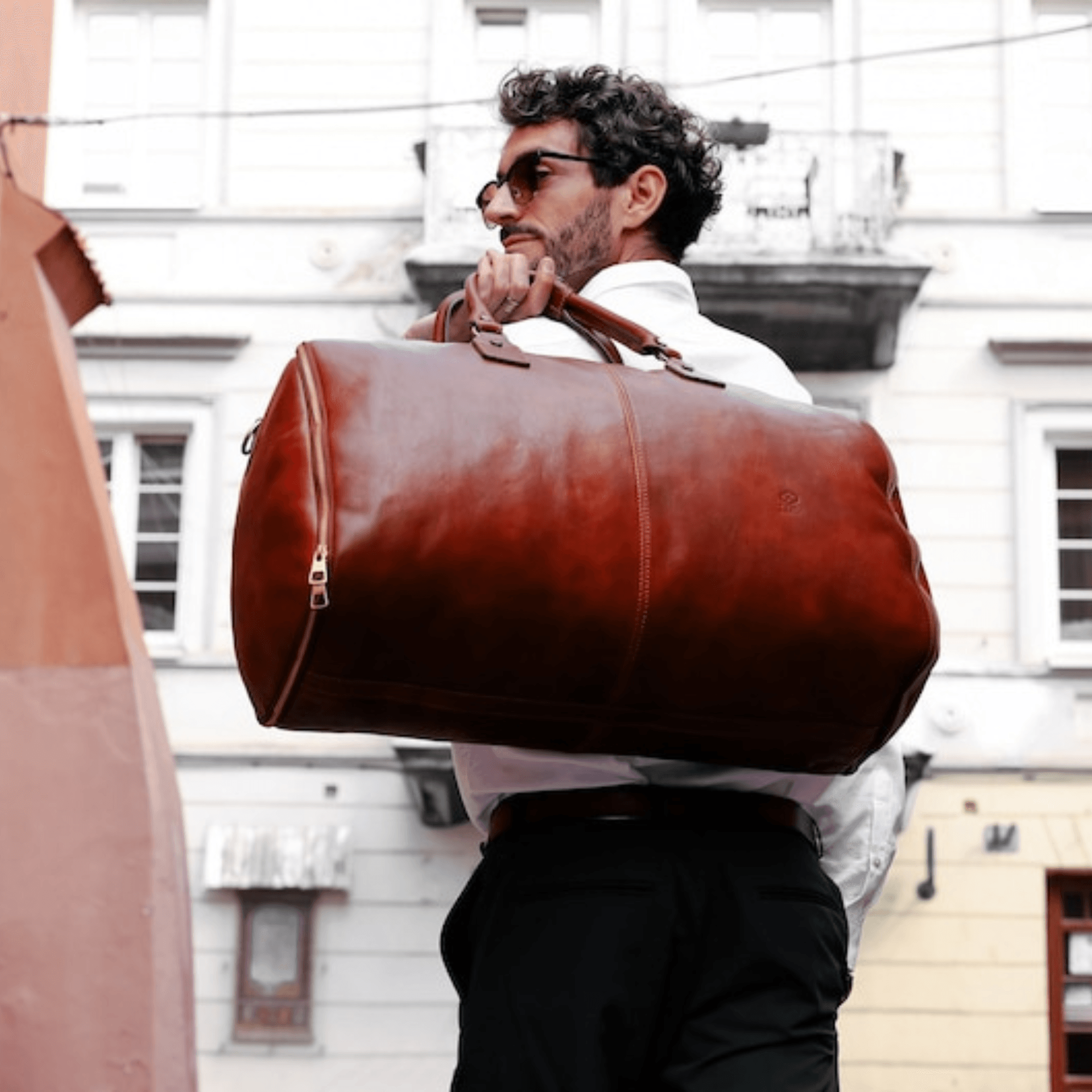 Elegant Voyager: Italian Crafted Leather Garment Bag - Leather Shop Factory