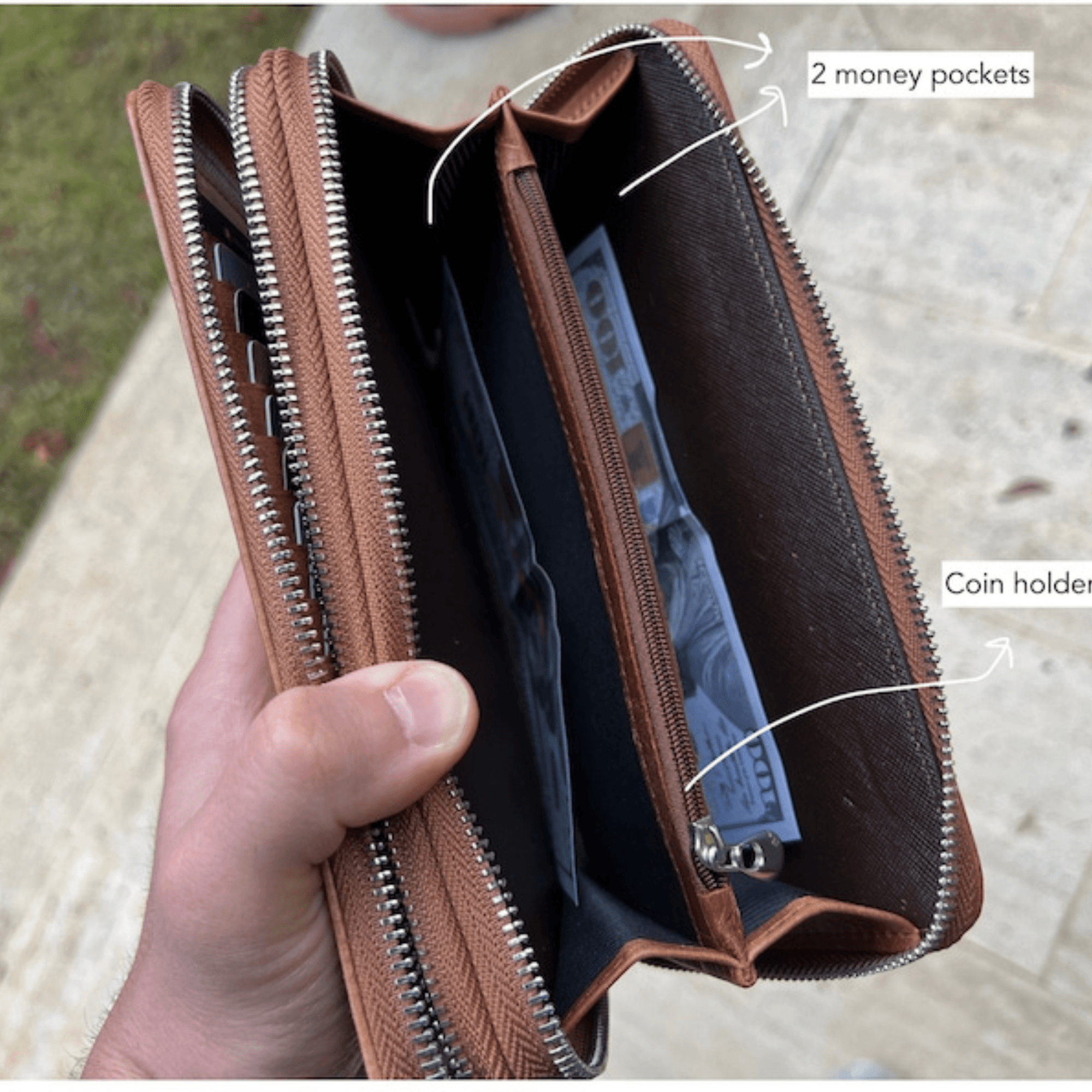 India-Made Luxury Double Zip Around Leather Wallet - Leather Shop Factory