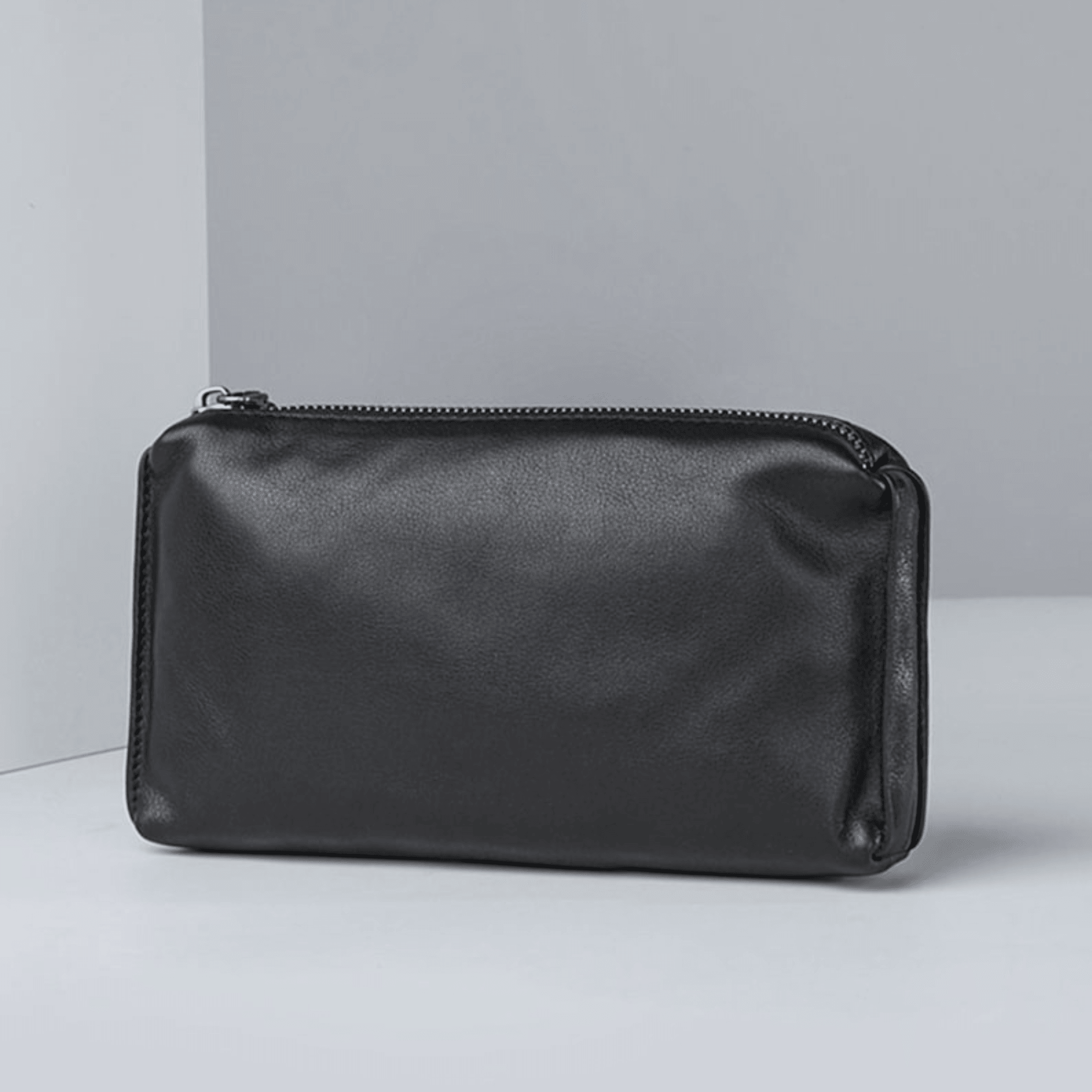 Handcrafted black leather phone wallet