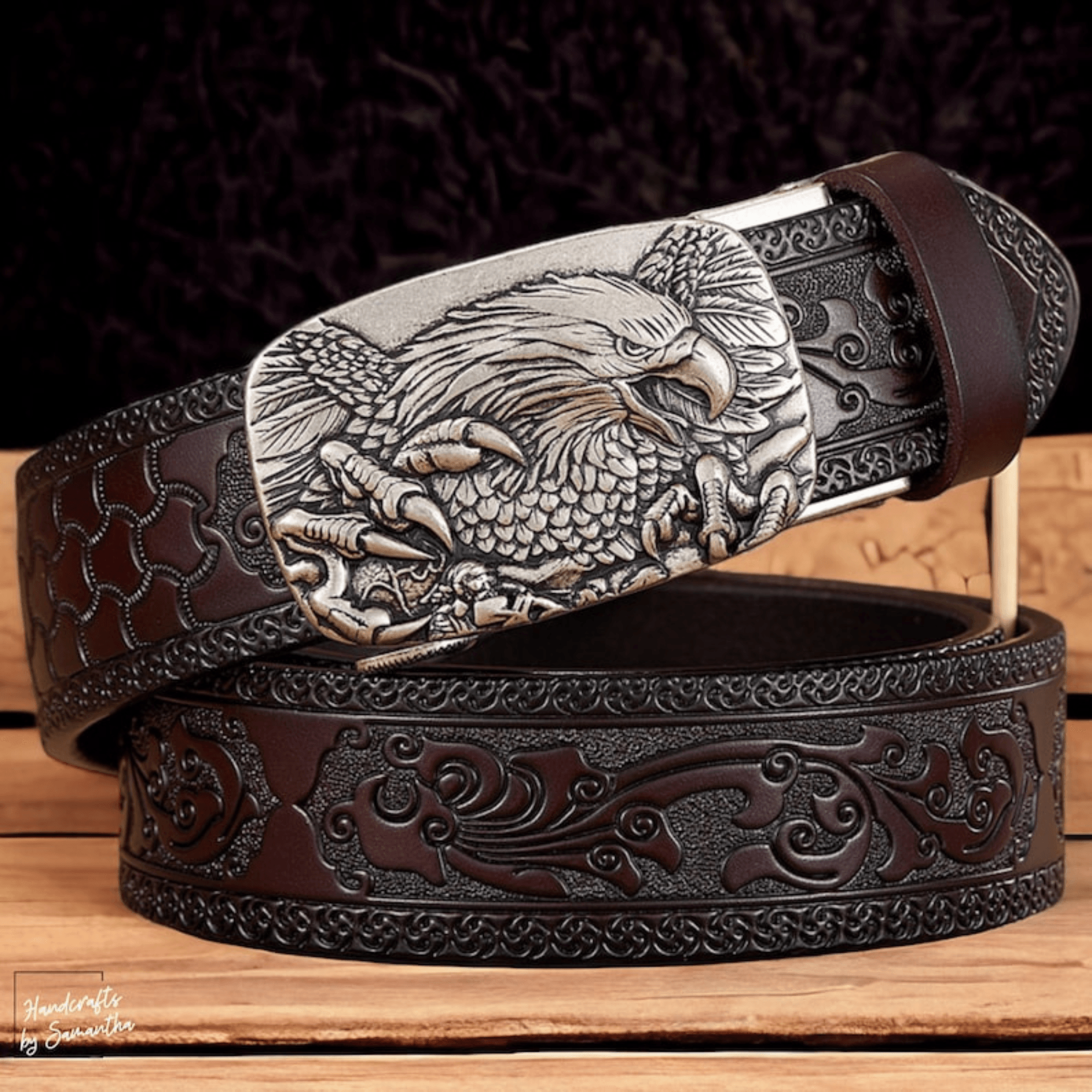 Mens Eagle Leather Belt - Leather Shop Factory