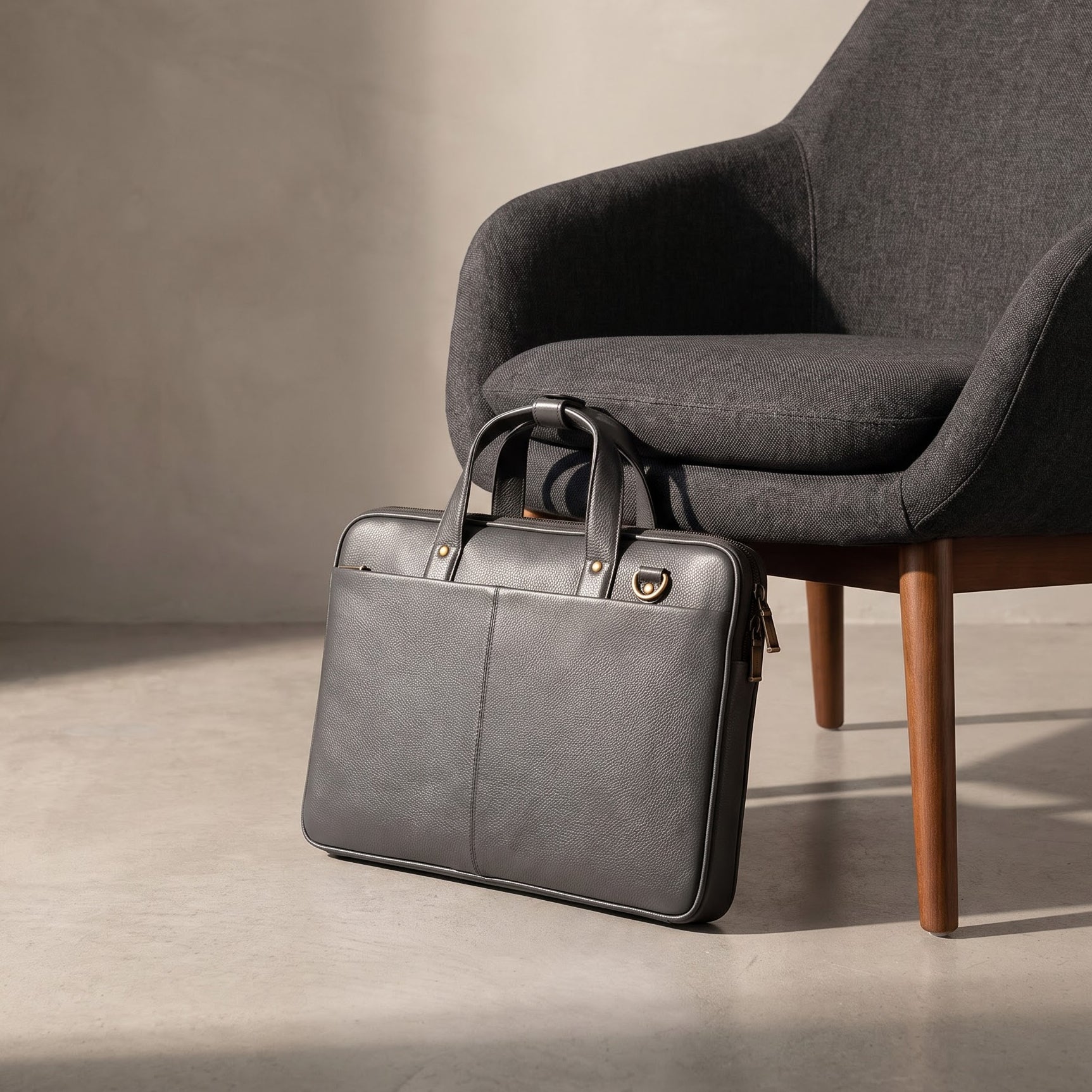 Signature Laptop Bag in slate grey NDM leather