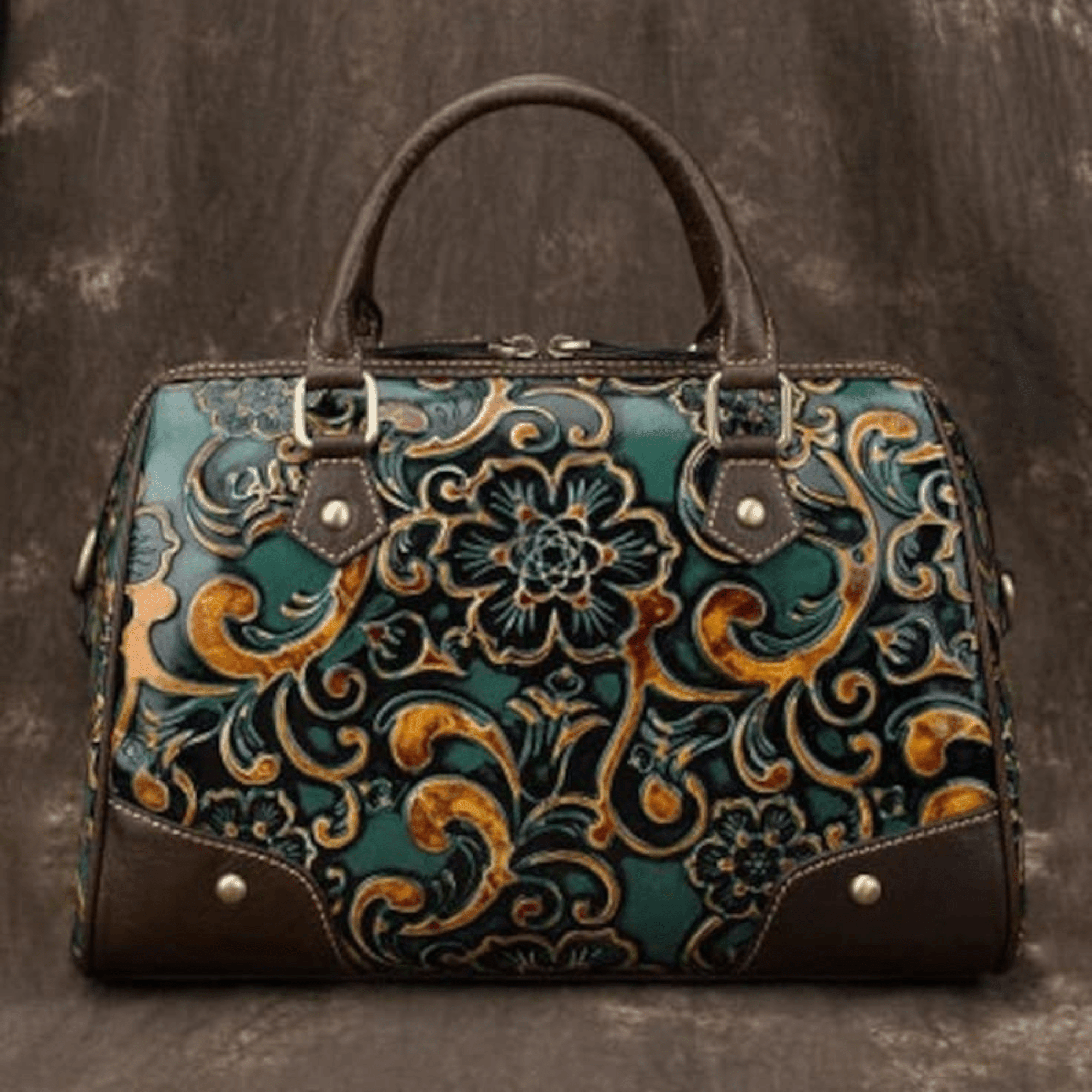 Floral Leather Crossbody: Retro Bag for Women - Leather Shop Factory