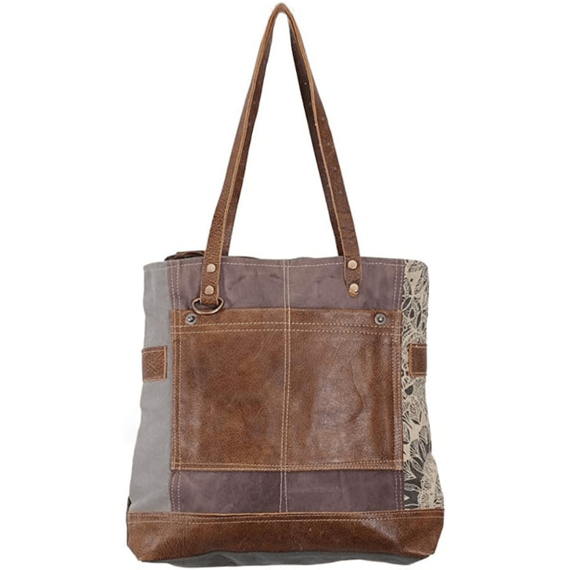 Side Floral Print Upcycled Tote Handbag - Leather Shop Factory