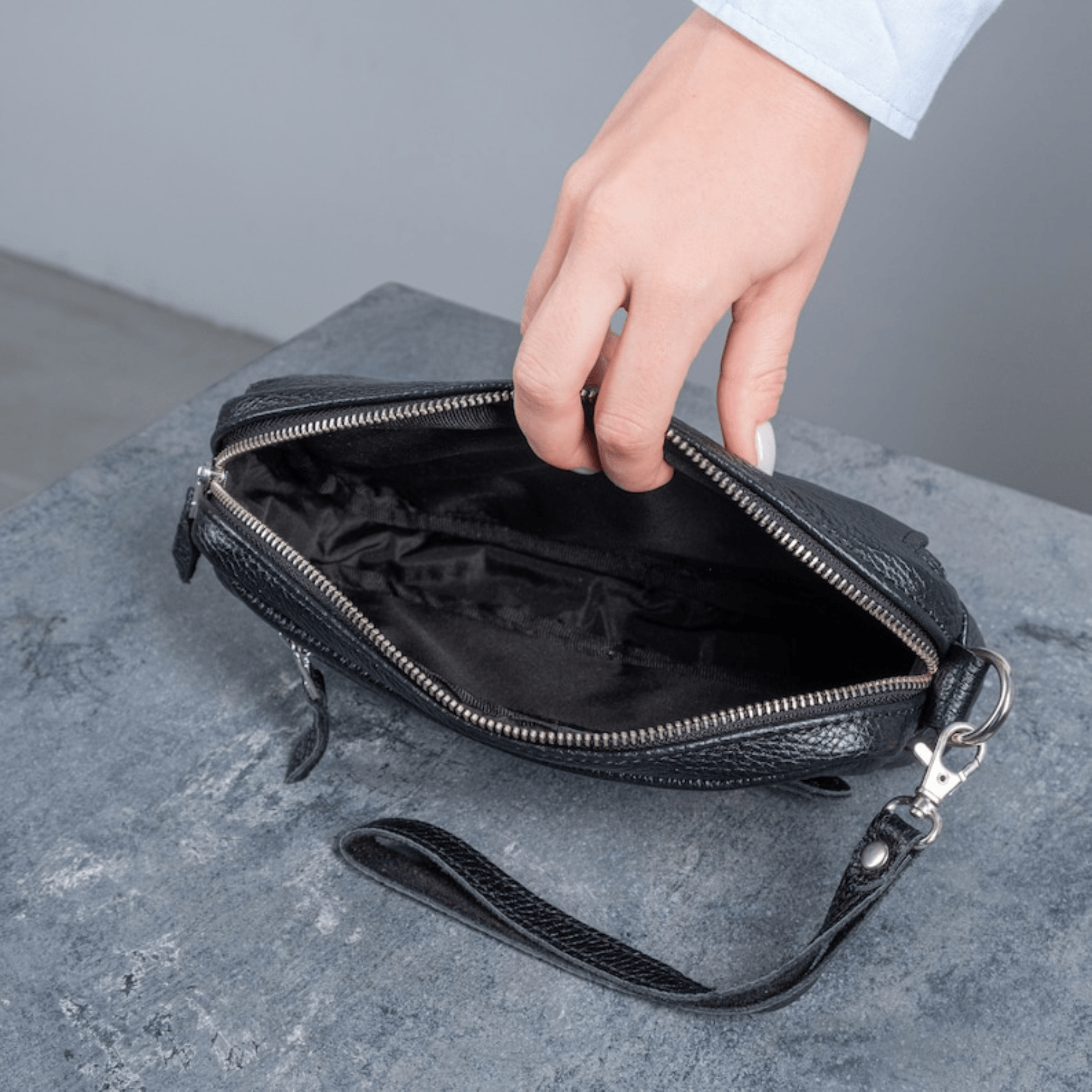 Leather mens clutch bag wristlet clutch