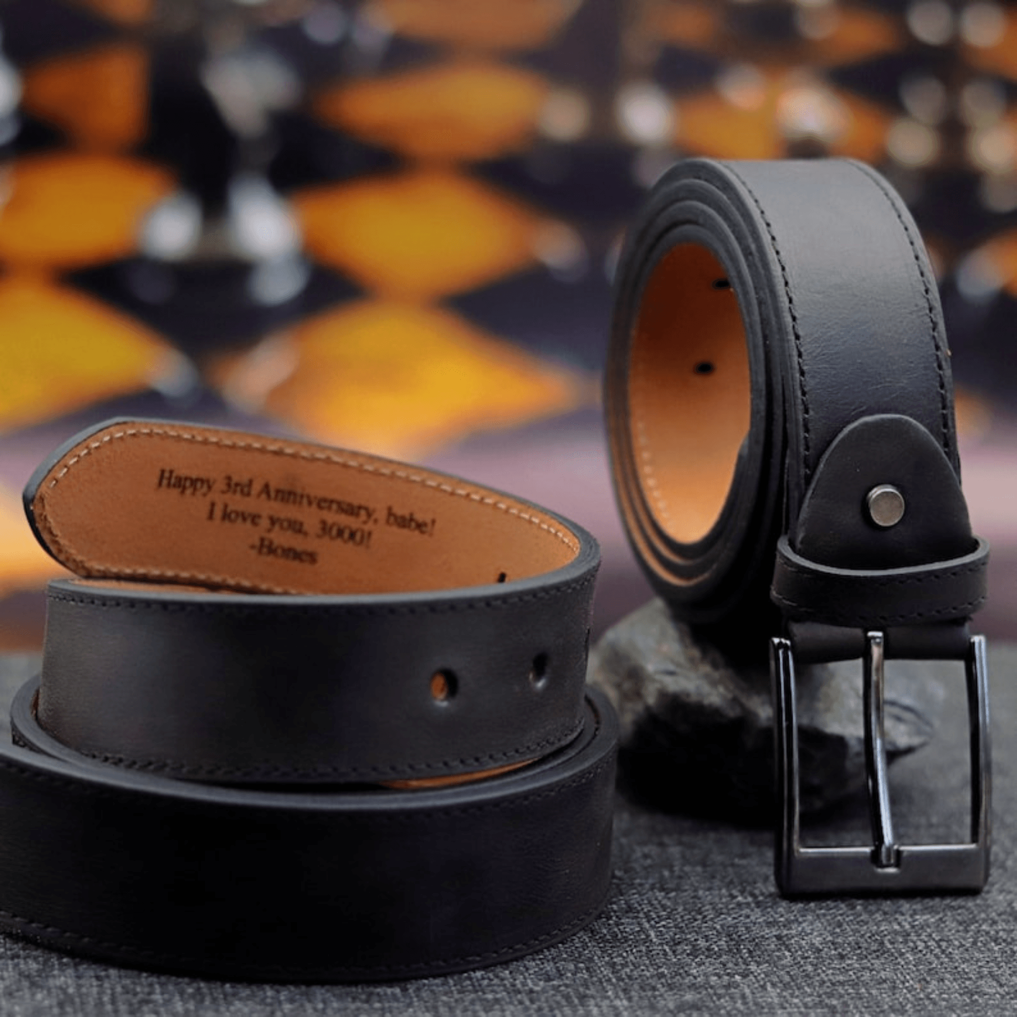 Personalized Mens Black Leather Belt - Leather Shop Factory