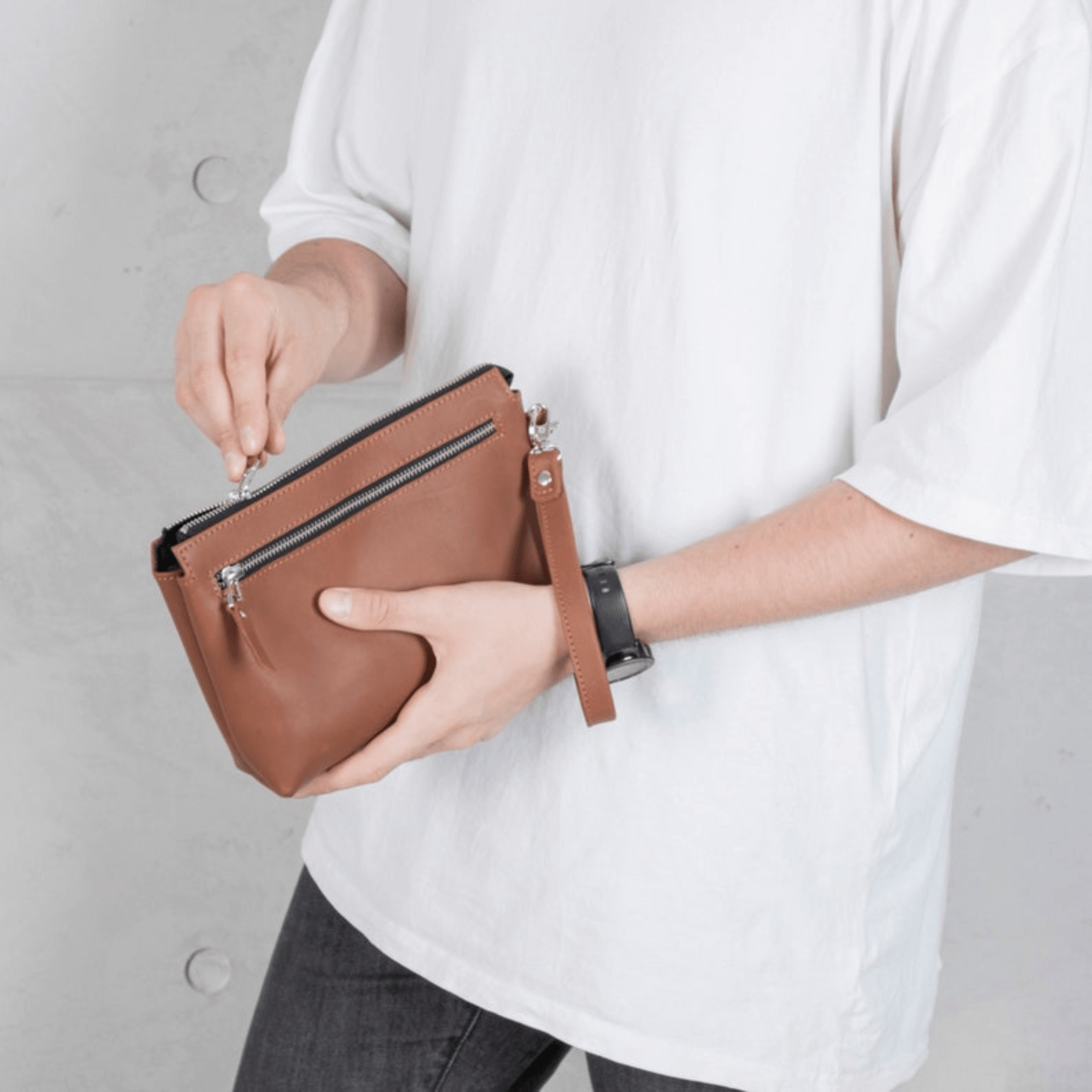 Leather wristlet clutch bag men - Leather Shop Factory
