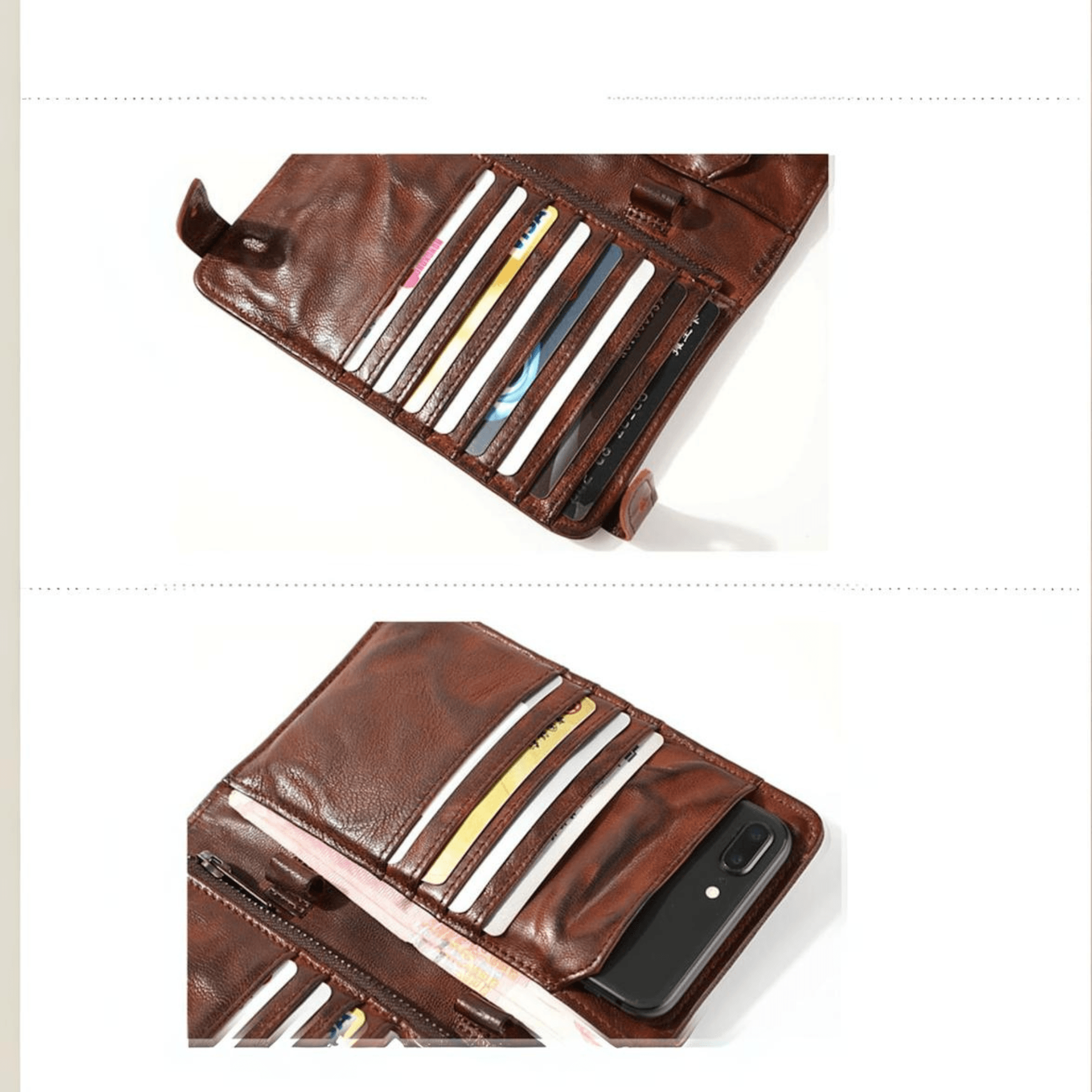 Handcrafted leather phone card wallet
