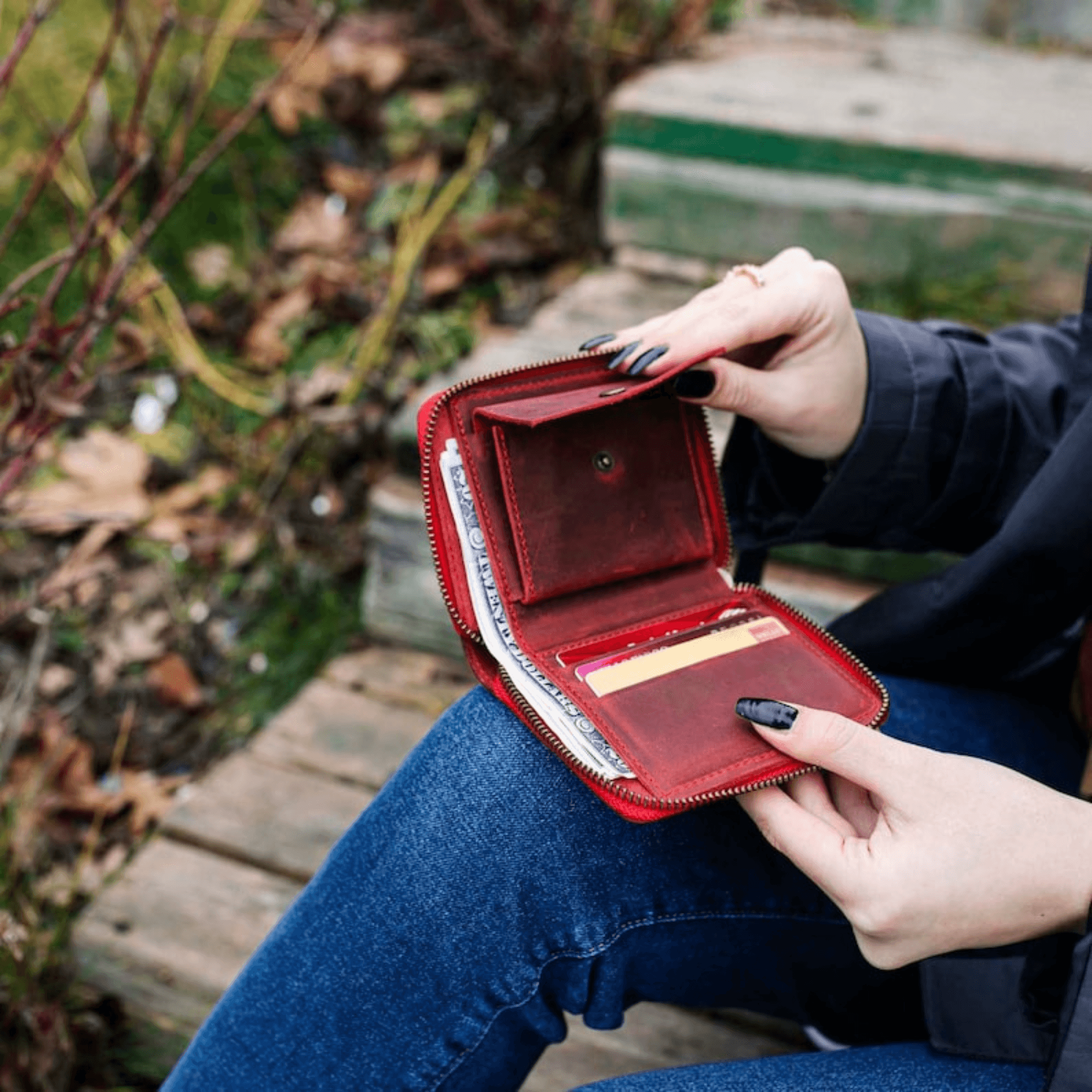 Handmade leather zipper wallet - Leather Shop Factory