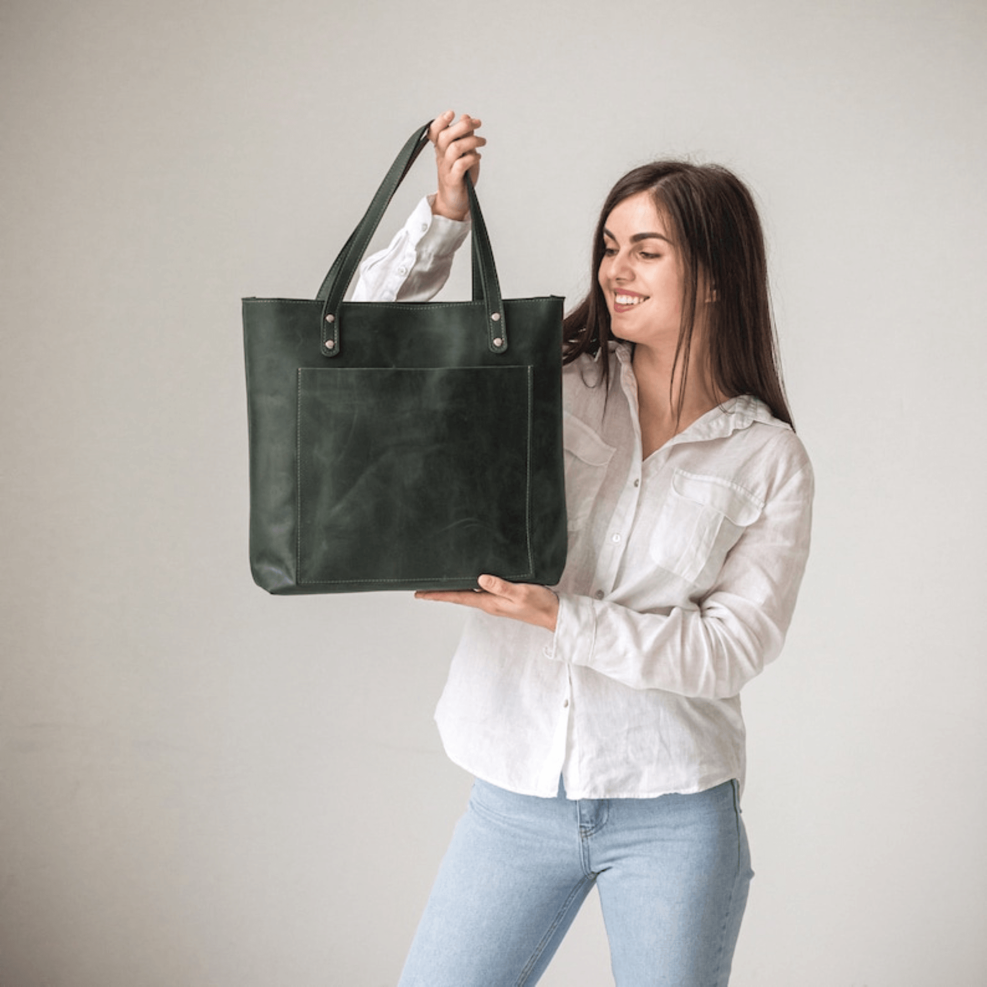 Genuine Leather Tote Bag Leather Anniversary Wedding Gift for Women Men - Leather Shop Factory
