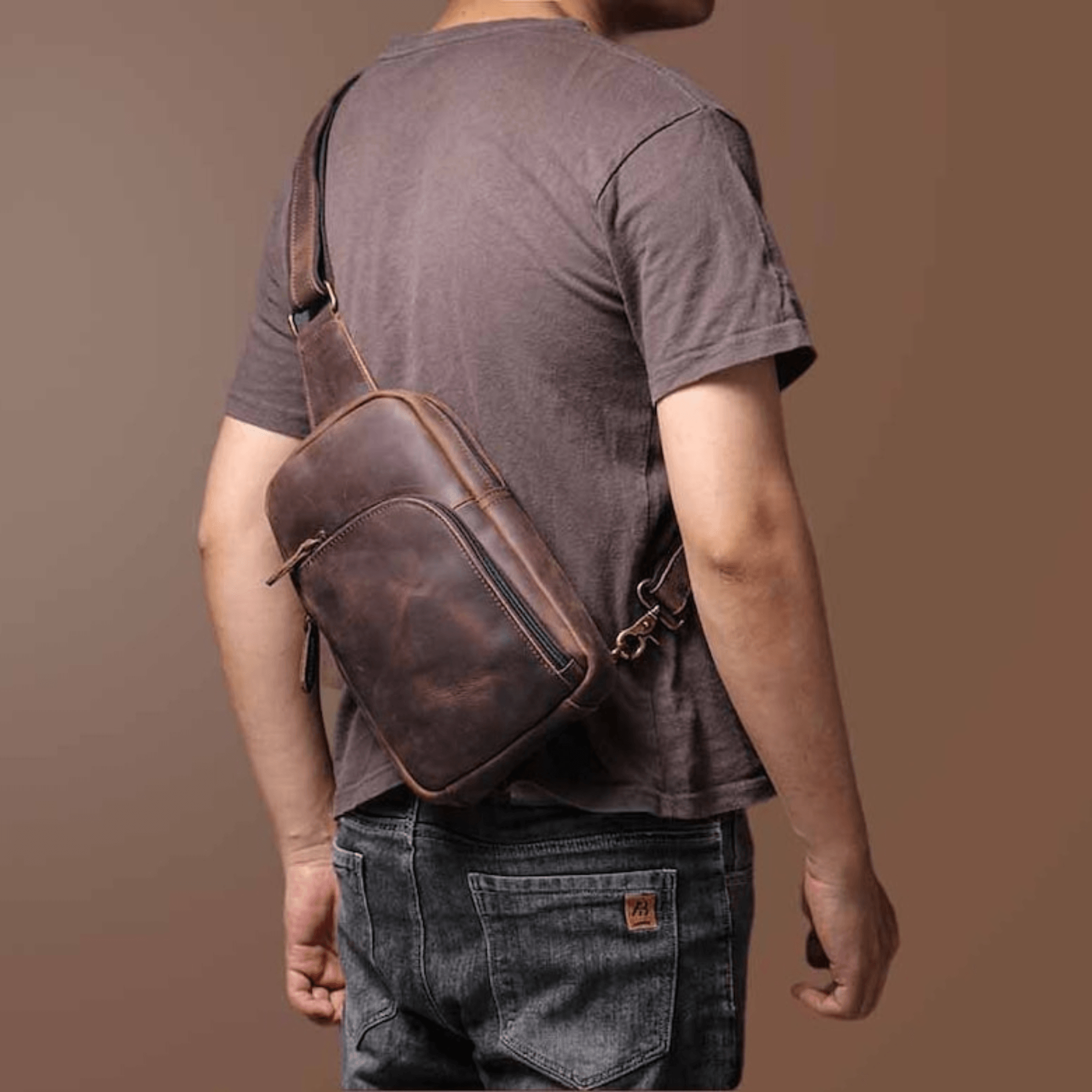 Vintage leather sling bag leather chest - Leather Shop Factory