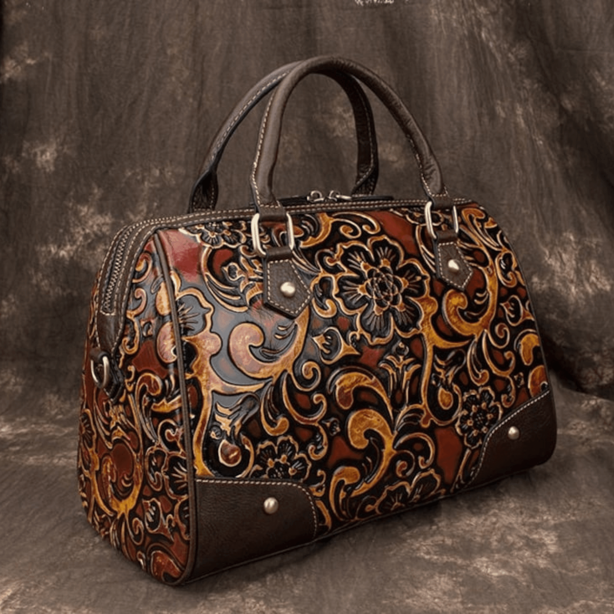 Floral Leather Crossbody: Retro Bag for Women - Leather Shop Factory