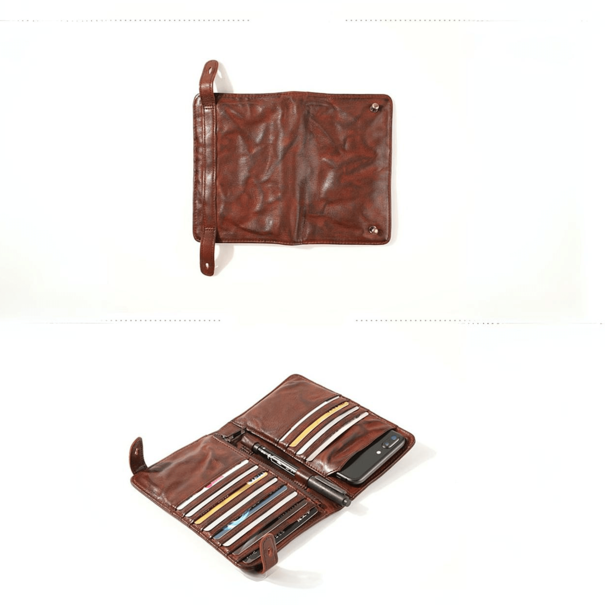 Handcrafted leather phone card wallet