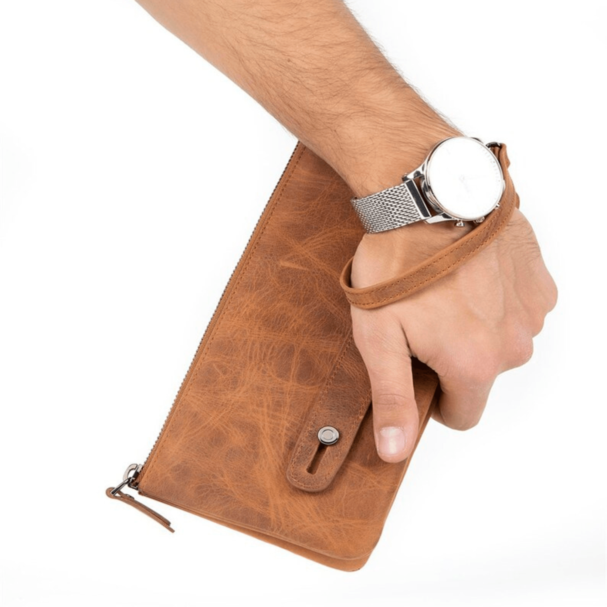 Leather wristlet wallet men clutch bag