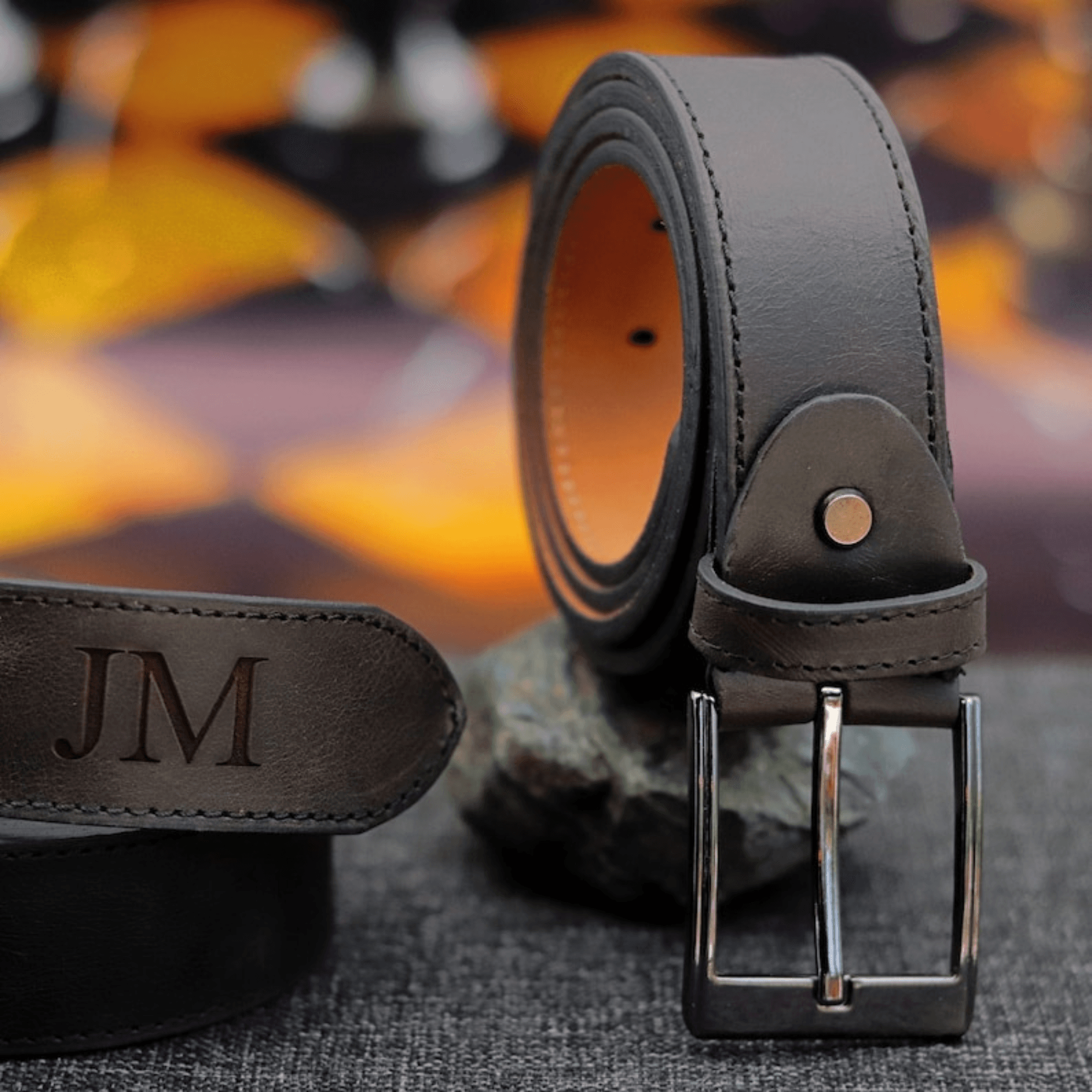 Personalized Mens Black Leather Belt - Leather Shop Factory
