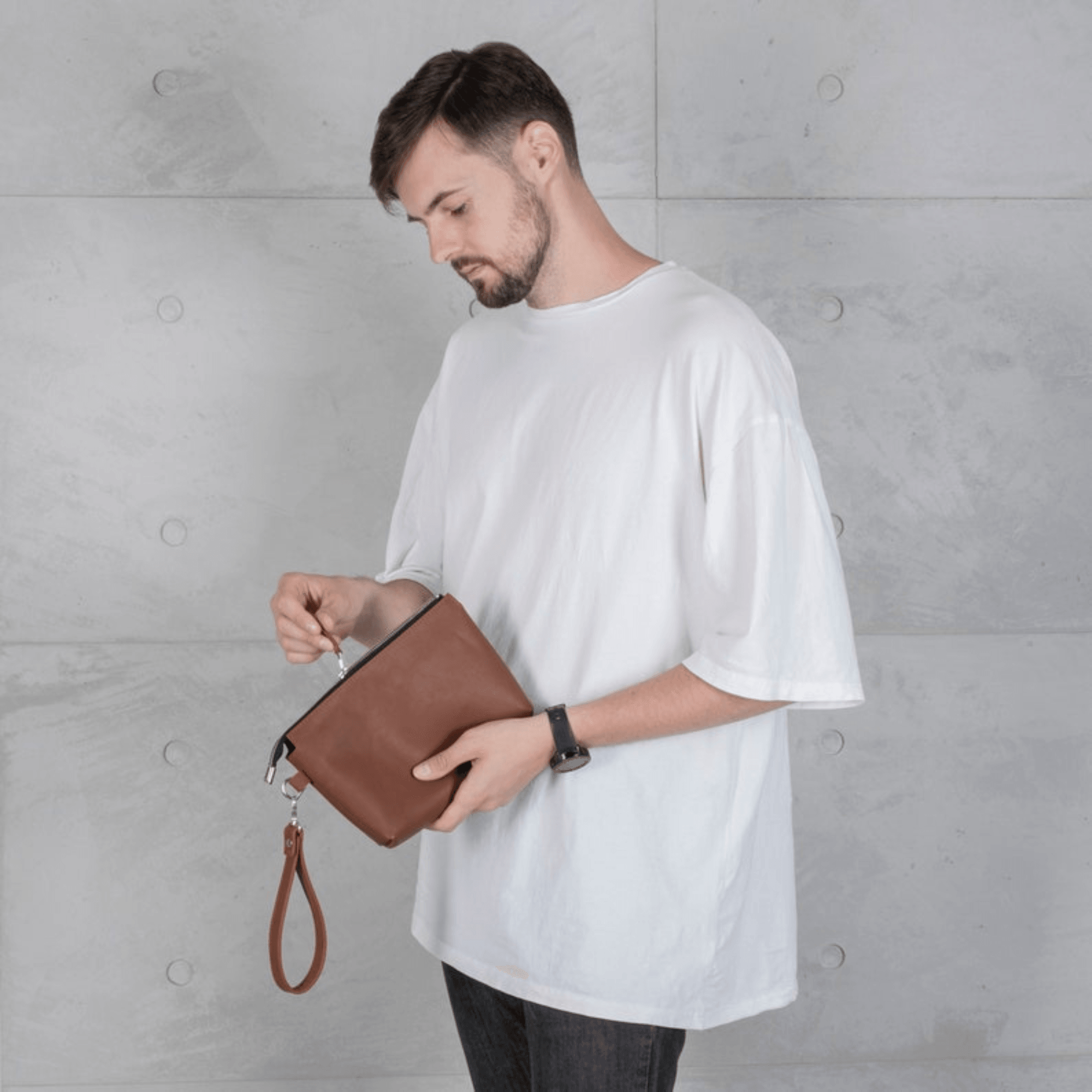 Leather wristlet clutch bag men - Leather Shop Factory