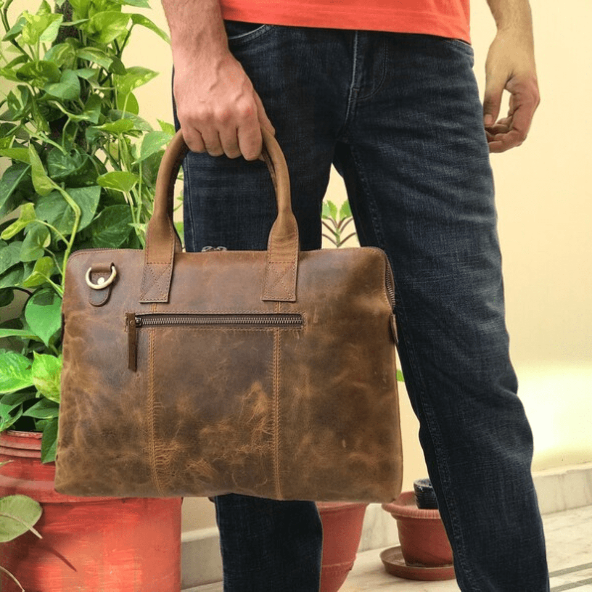 Elegant Glossy Brown Laptop Sleeve Bag - Leather Shop Factory