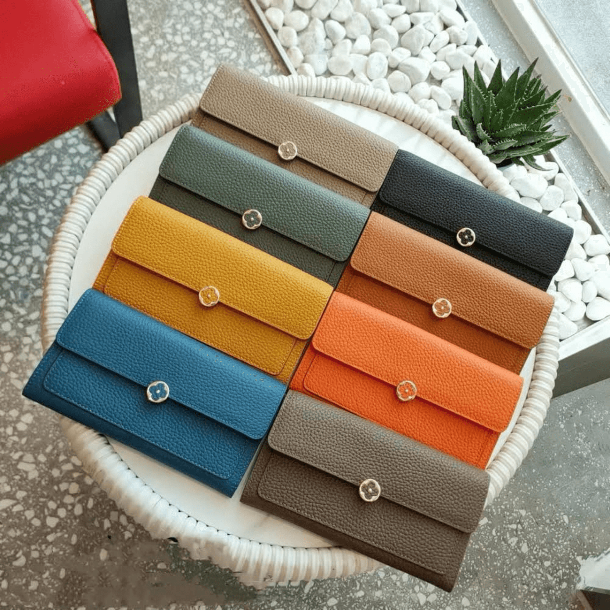 Leather solid color long wallet simple - Leather Shop Factory