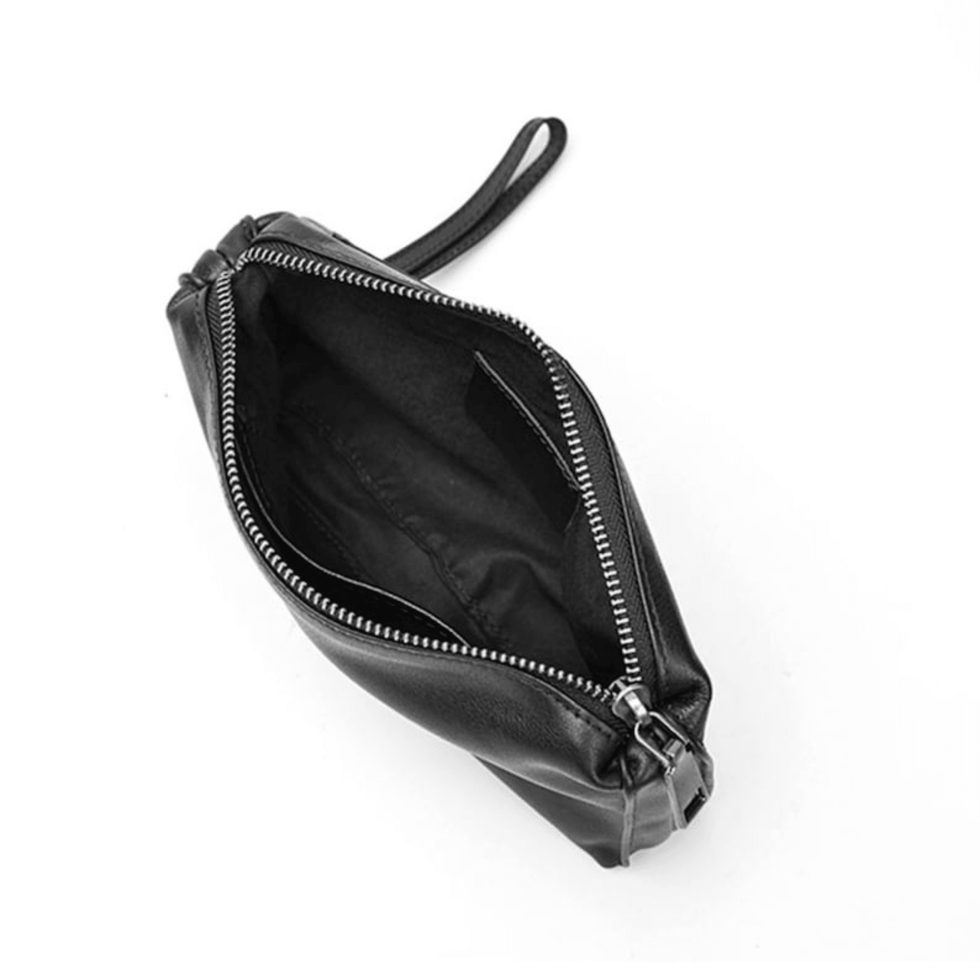 Handcrafted black leather phone wallet