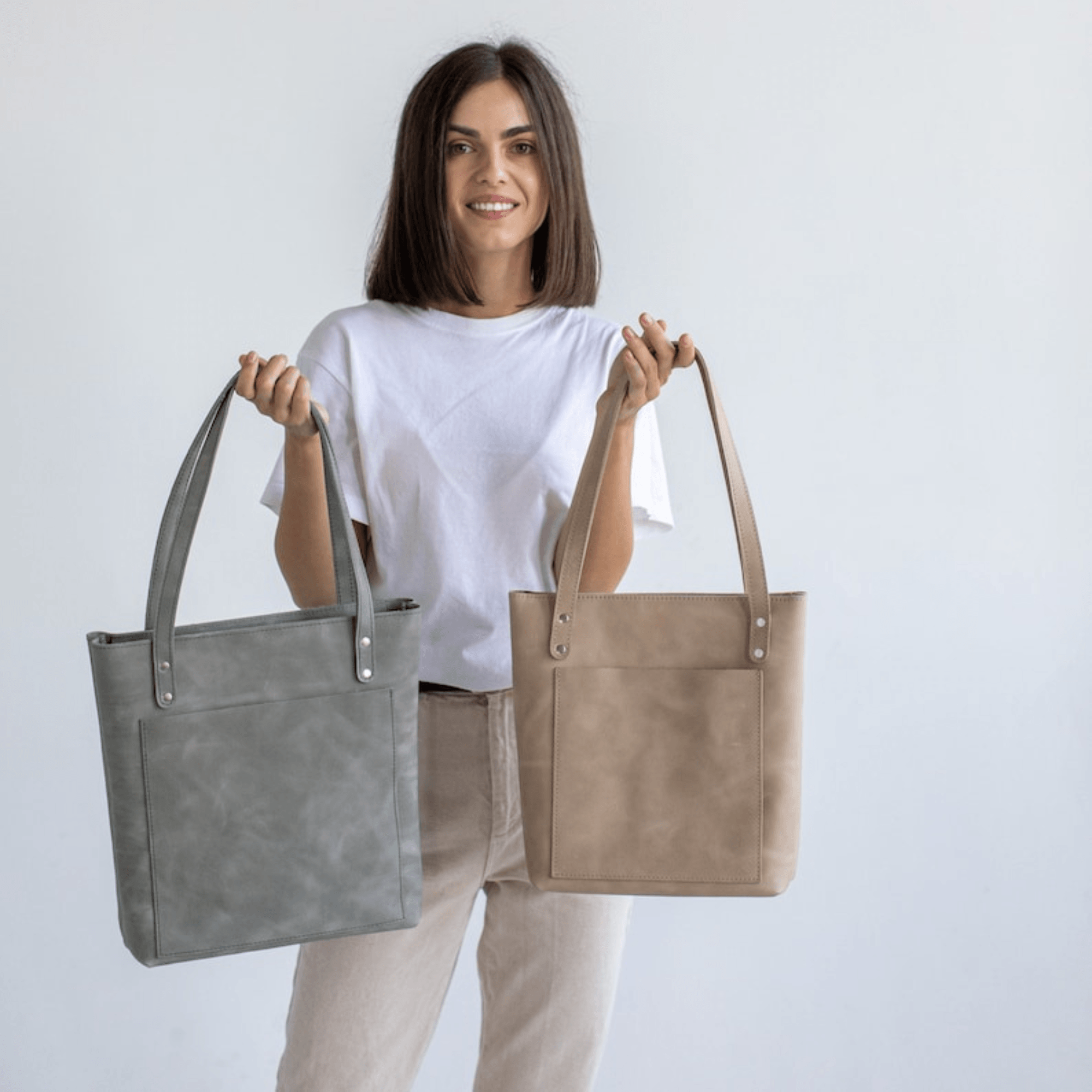 Genuine Leather Tote Bag Leather Anniversary Wedding Gift for Women Men - Leather Shop Factory