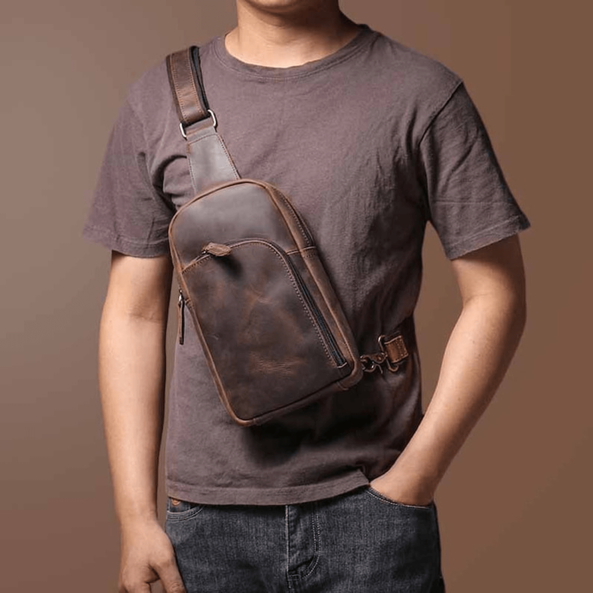 Vintage leather sling bag leather chest - Leather Shop Factory