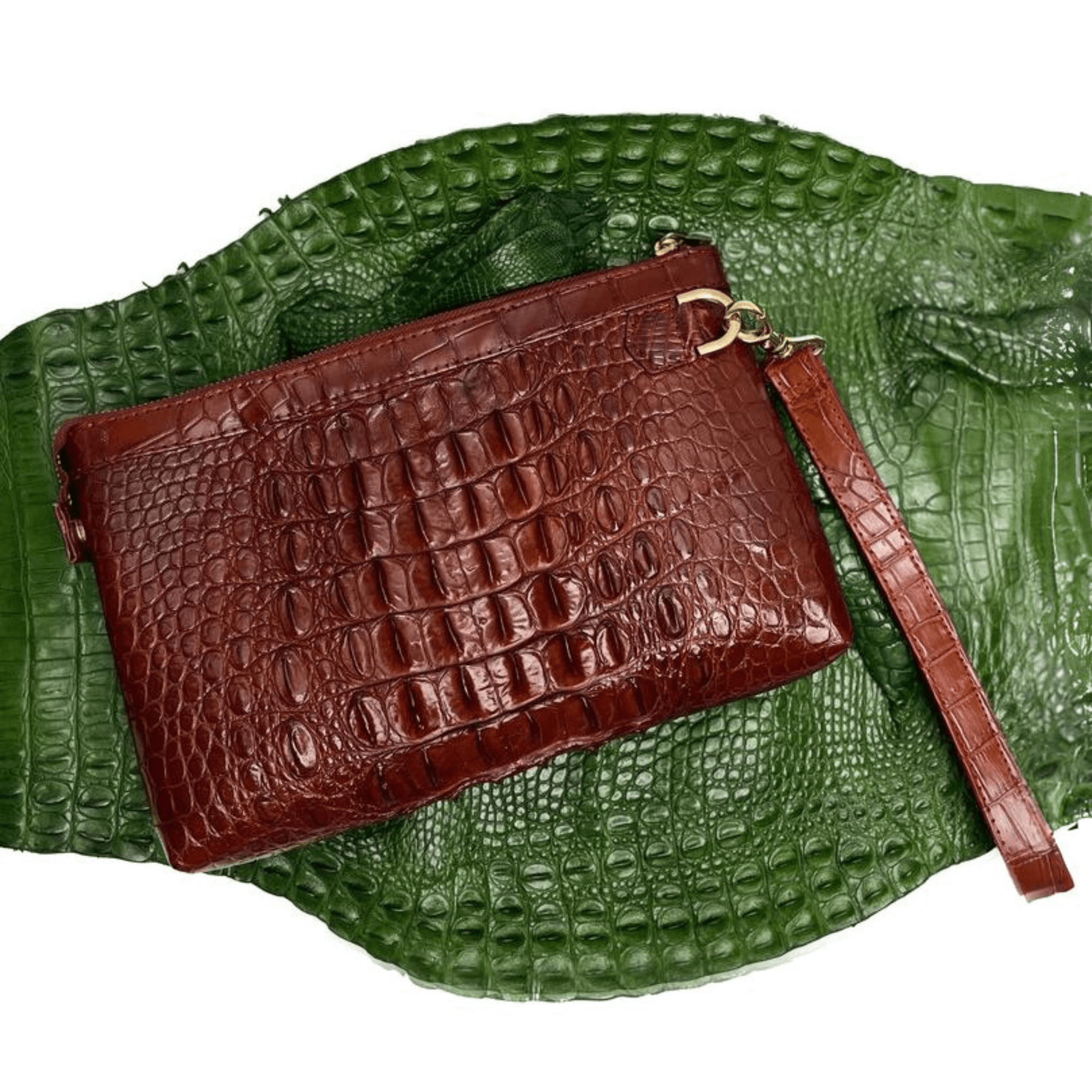 AIIigator Mens Brown Leather Clutch Large - Leather Shop Factory