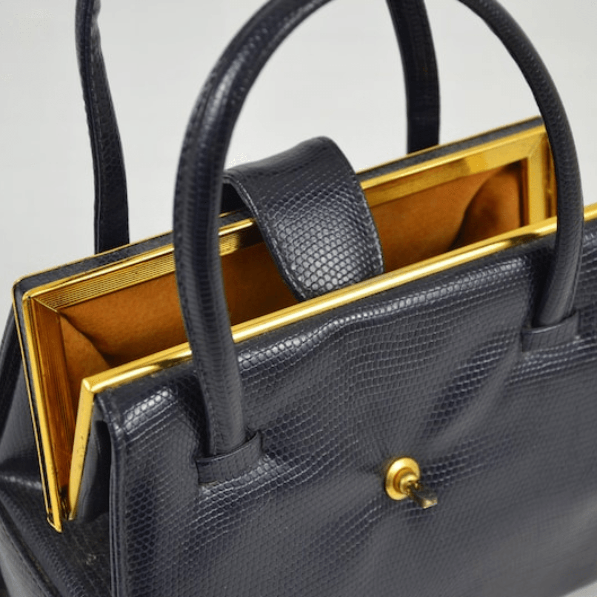 Vintage English Leather Boxy Top Handle Bag Navy - Leather Shop Factory