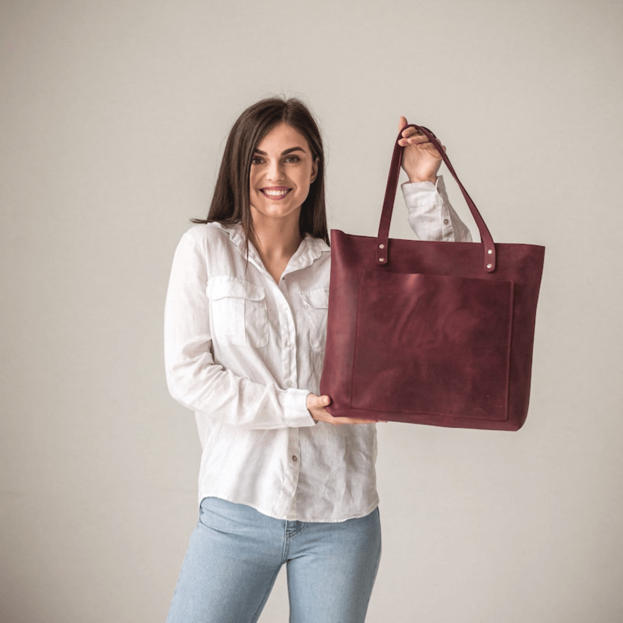 Genuine Leather Tote Bag Leather Anniversary Wedding Gift for Women Men - Leather Shop Factory