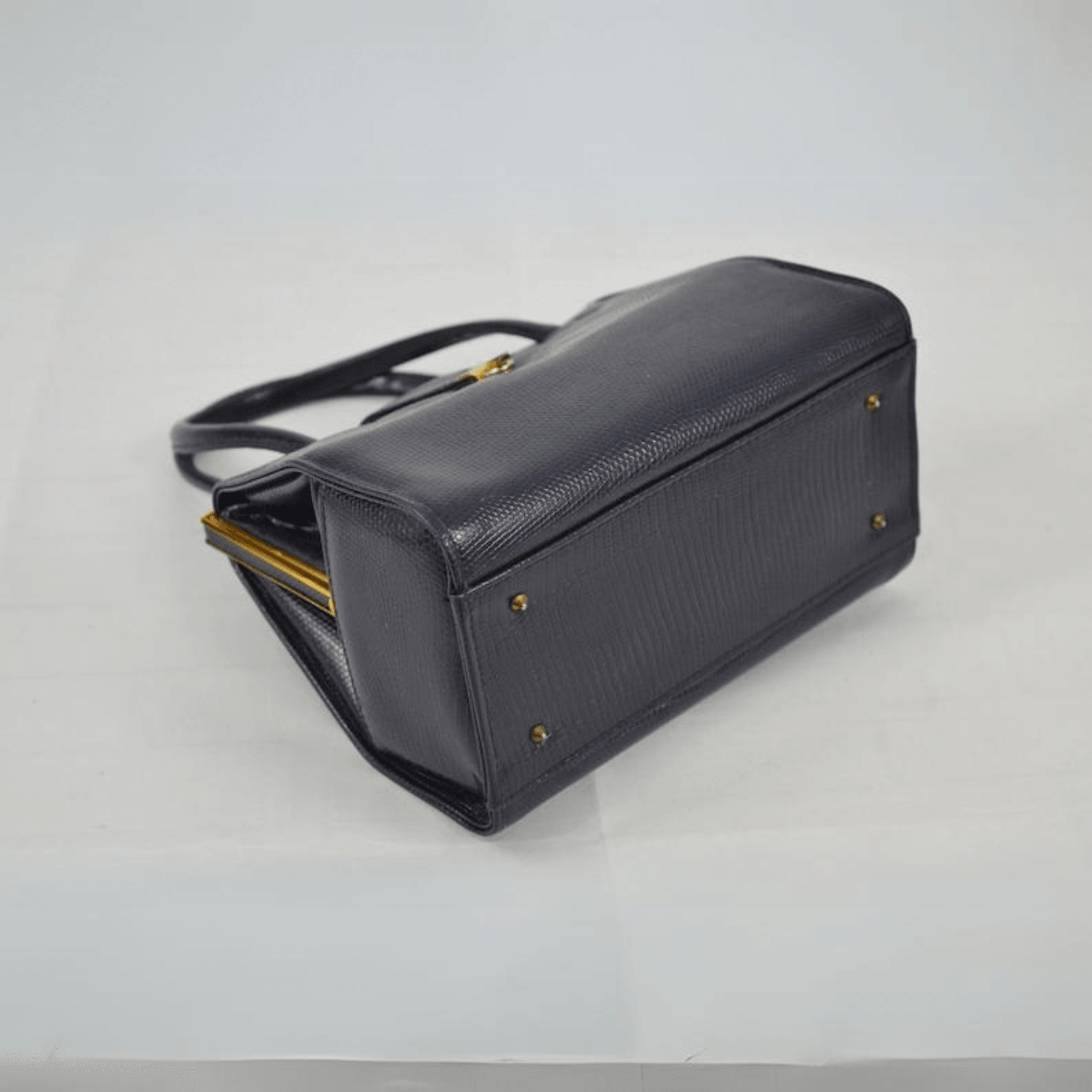 Vintage English Leather Boxy Top Handle Bag Navy - Leather Shop Factory