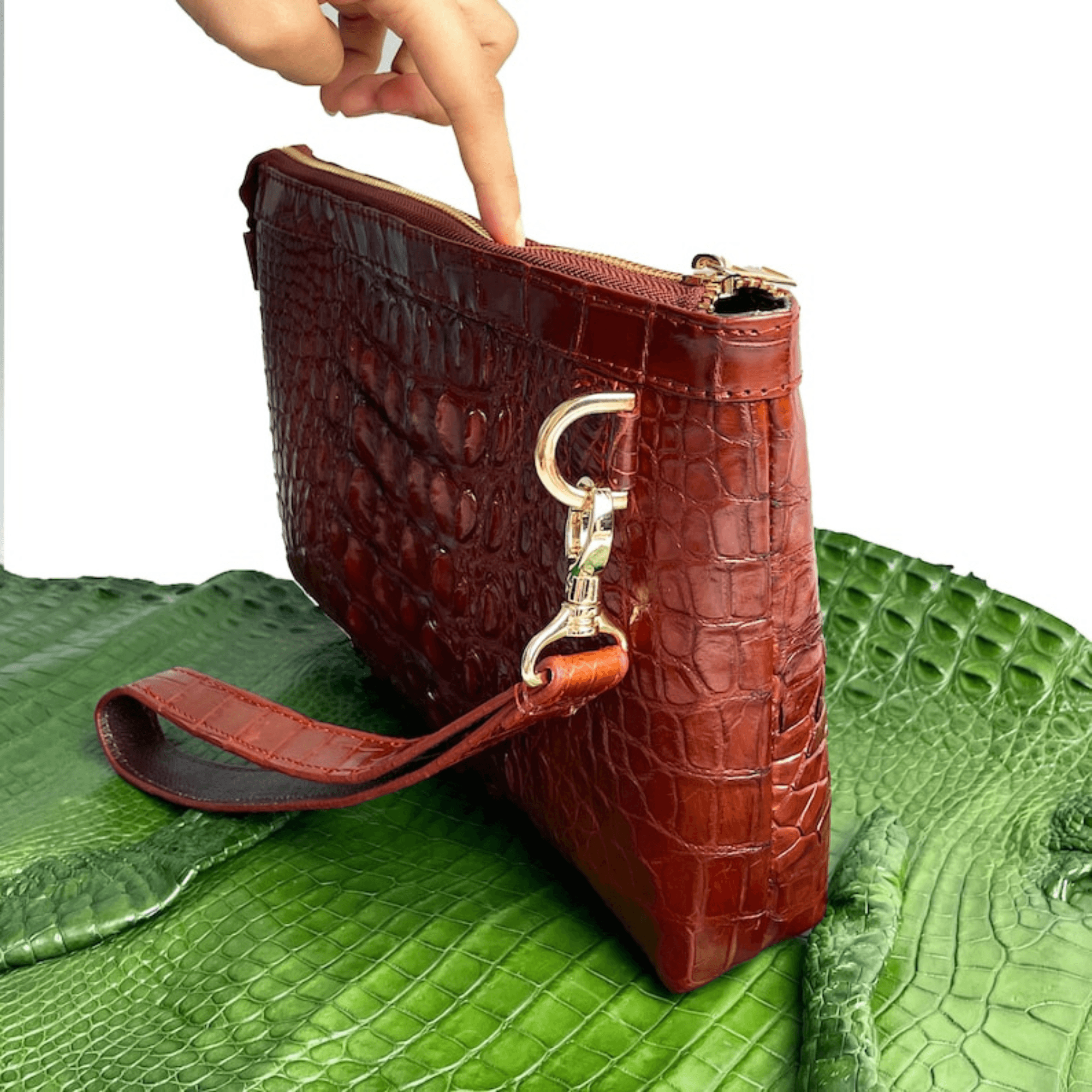 AIIigator Mens Brown Leather Clutch Large - Leather Shop Factory