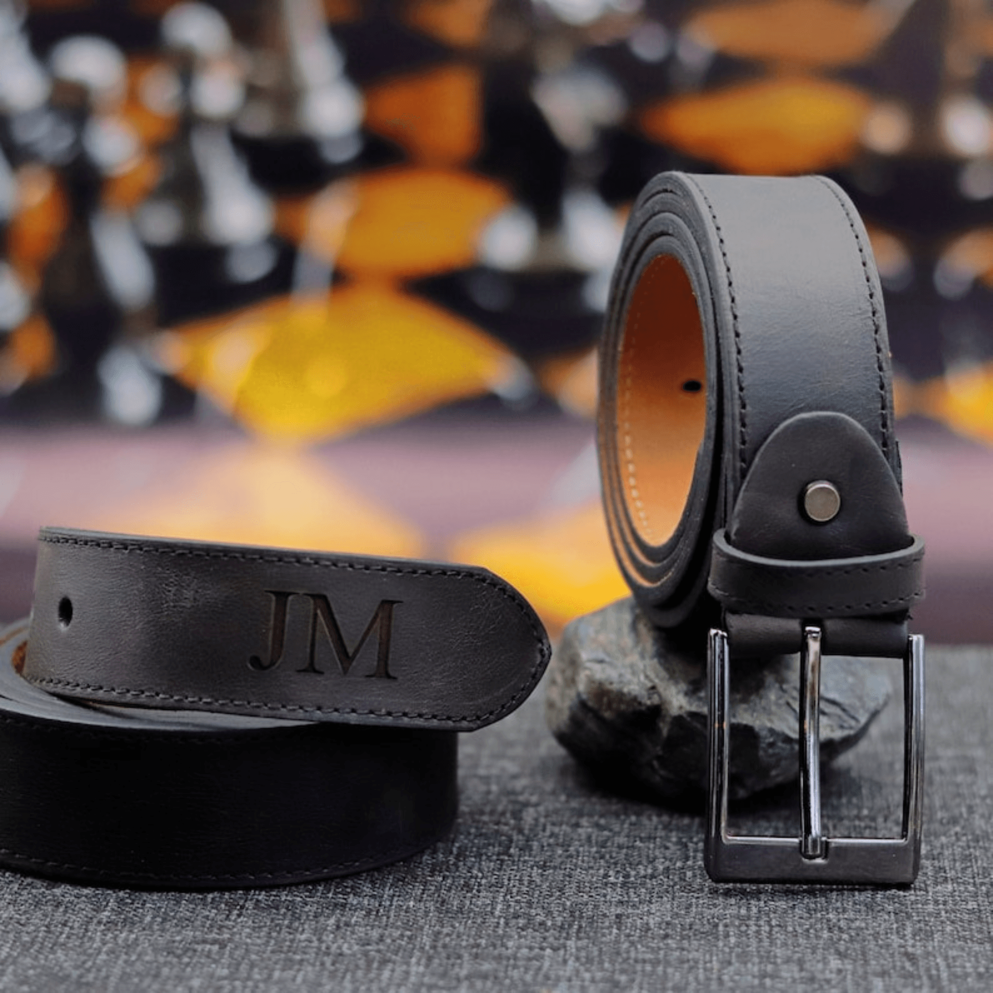 Personalized Mens Black Leather Belt - Leather Shop Factory