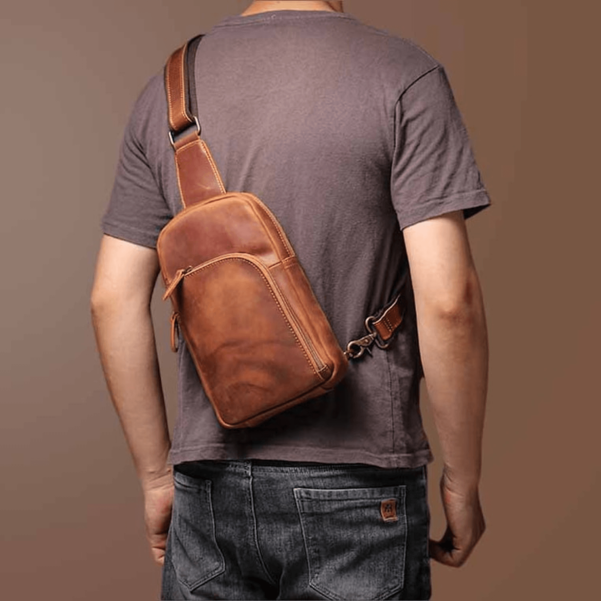 Vintage leather sling bag leather chest - Leather Shop Factory