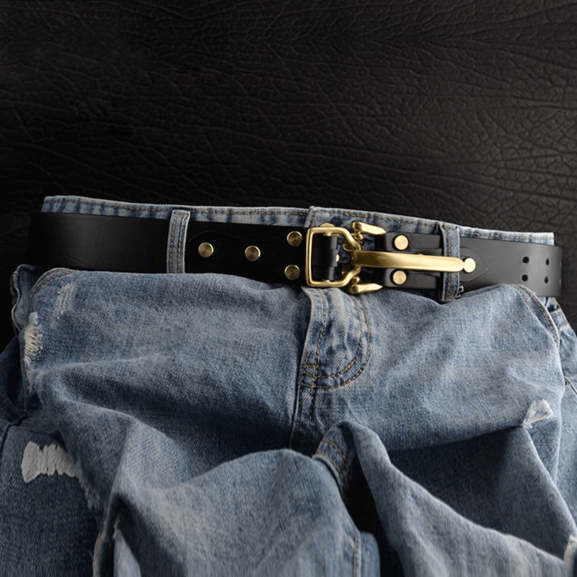 Men's Leather Belt Brass Cavalry Belt Buckle - Leather Shop Factory