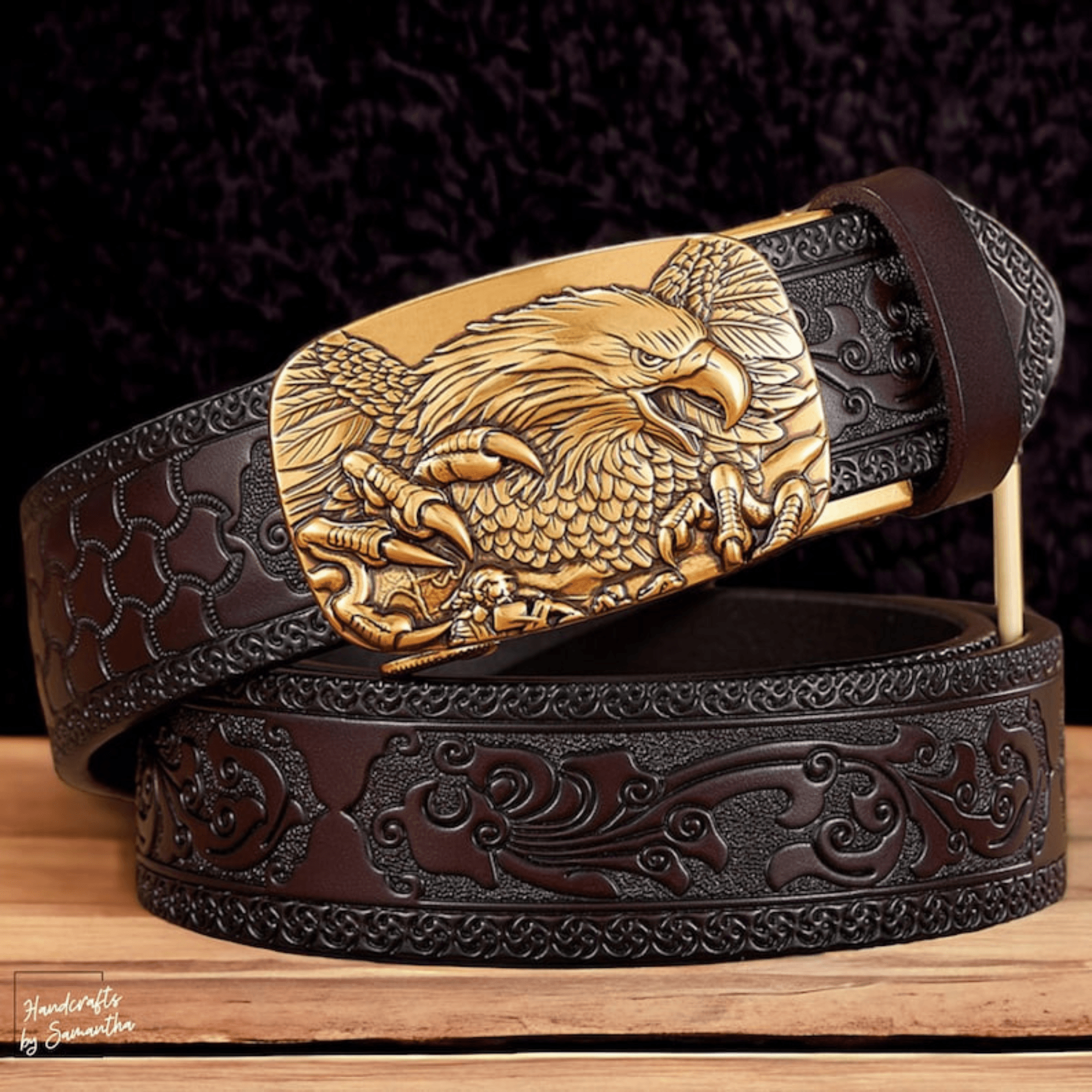 Mens Eagle Leather Belt - Leather Shop Factory