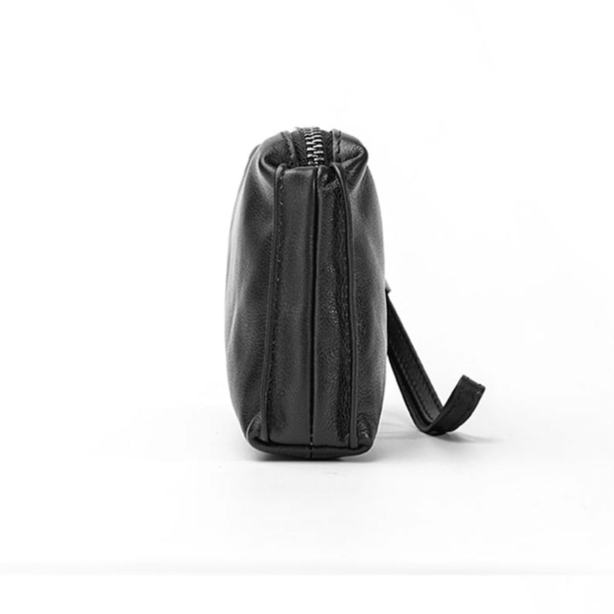 Handcrafted black leather phone wallet