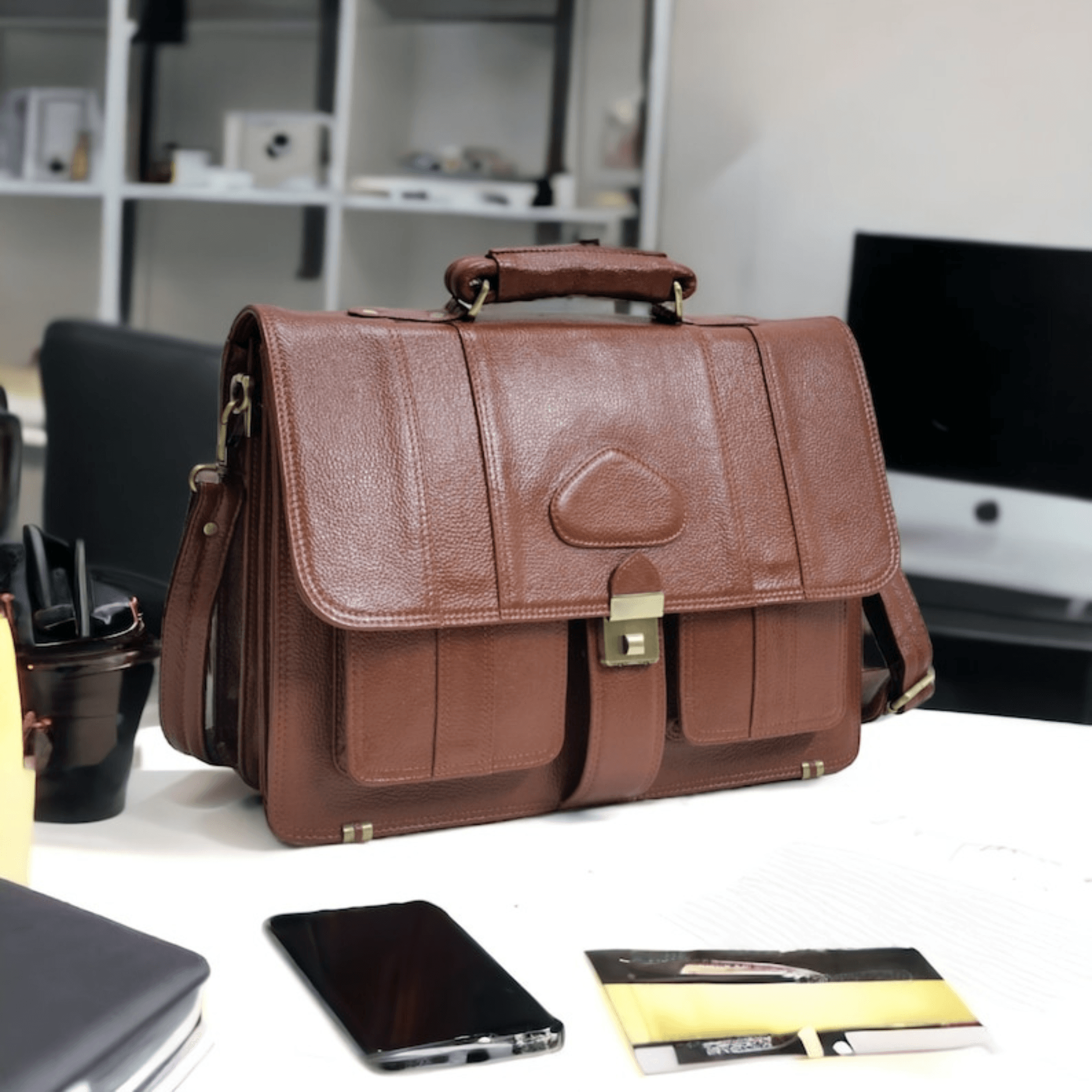 Indian Elegance Business Briefcase - Leather Shop Factory