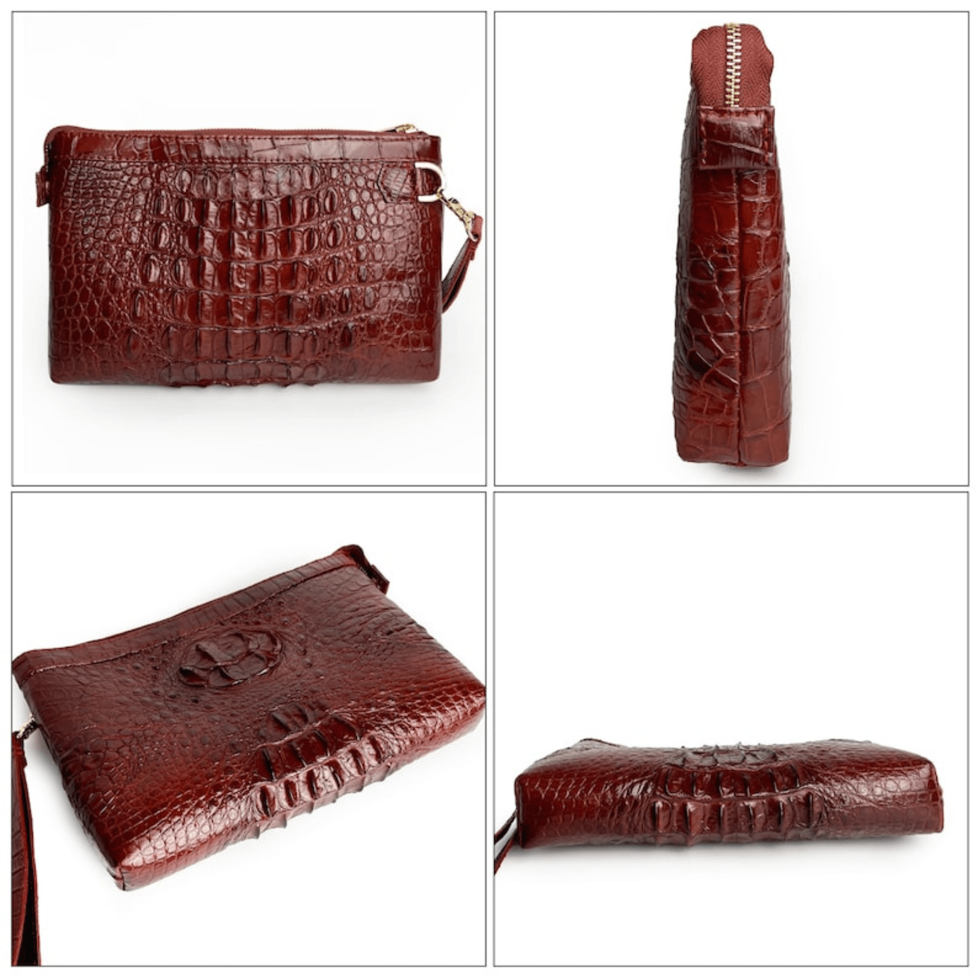 AIIigator Mens Brown Leather Clutch Large - Leather Shop Factory